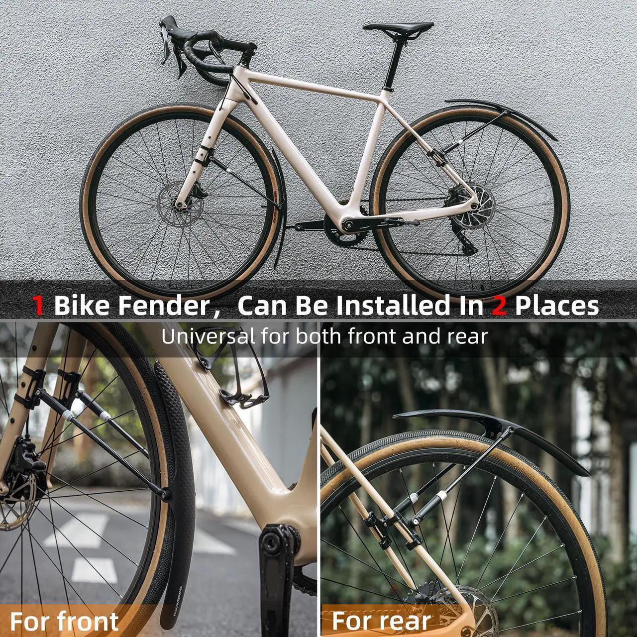 Alt view image 3 of 7 - ROCKBROS Road Bike Fenders Set - Quick Release Lightweight Road Bicycle Fenders for 700C Bikes - Adjustable and Easy to Install Rear and Front Bike Mud Guard