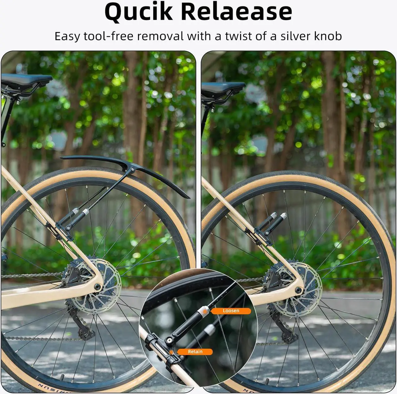 Alt view image 4 of 7 - ROCKBROS Road Bike Fenders Set - Quick Release Lightweight Road Bicycle Fenders for 700C Bikes - Adjustable and Easy to Install Rear and Front Bike Mud Guard