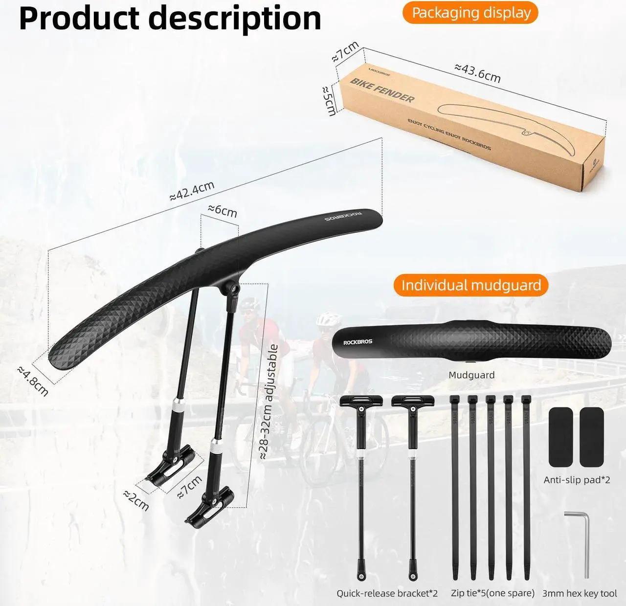 Alt view image 6 of 7 - ROCKBROS Road Bike Fenders Set - Quick Release Lightweight Road Bicycle Fenders for 700C Bikes - Adjustable and Easy to Install Rear and Front Bike Mud Guard