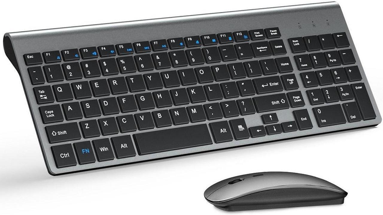 Main image of Wireless Keyboard and Mouse Ultra Slim Combo, TopMate 2.4G Silent Compact USB Mouse and Scissor Switch Keyboard Set with Cover, 2 AA and 2 AAA Batteries, for PC/Laptop/Windows/Mac - Gray Black