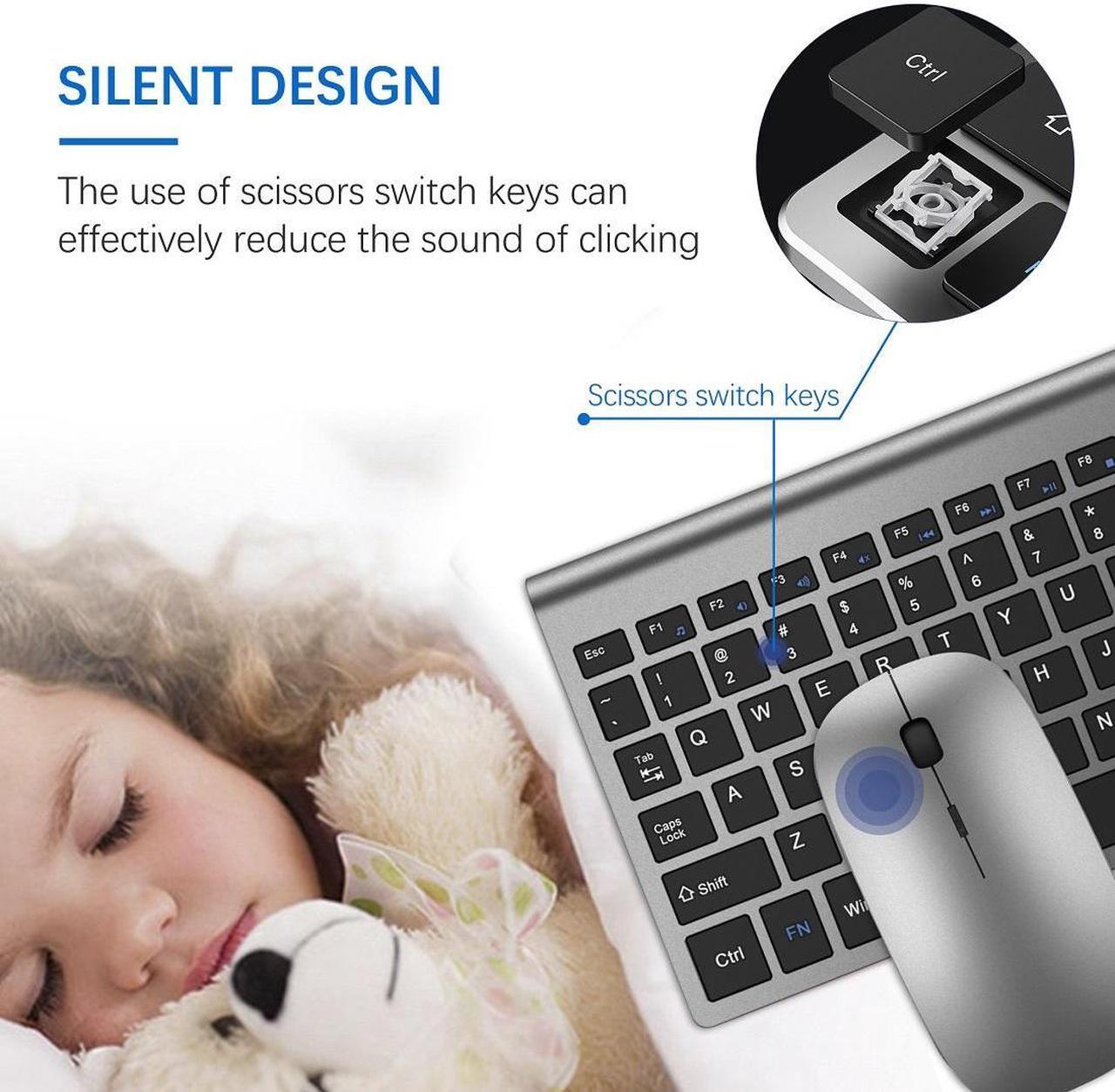 Alt view image 2 of 6 - Wireless Keyboard and Mouse Ultra Slim Combo, TopMate 2.4G Silent Compact USB Mouse and Scissor Switch Keyboard Set with Cover, 2 AA and 2 AAA Batteries, for PC/Laptop/Windows/Mac - Gray Black