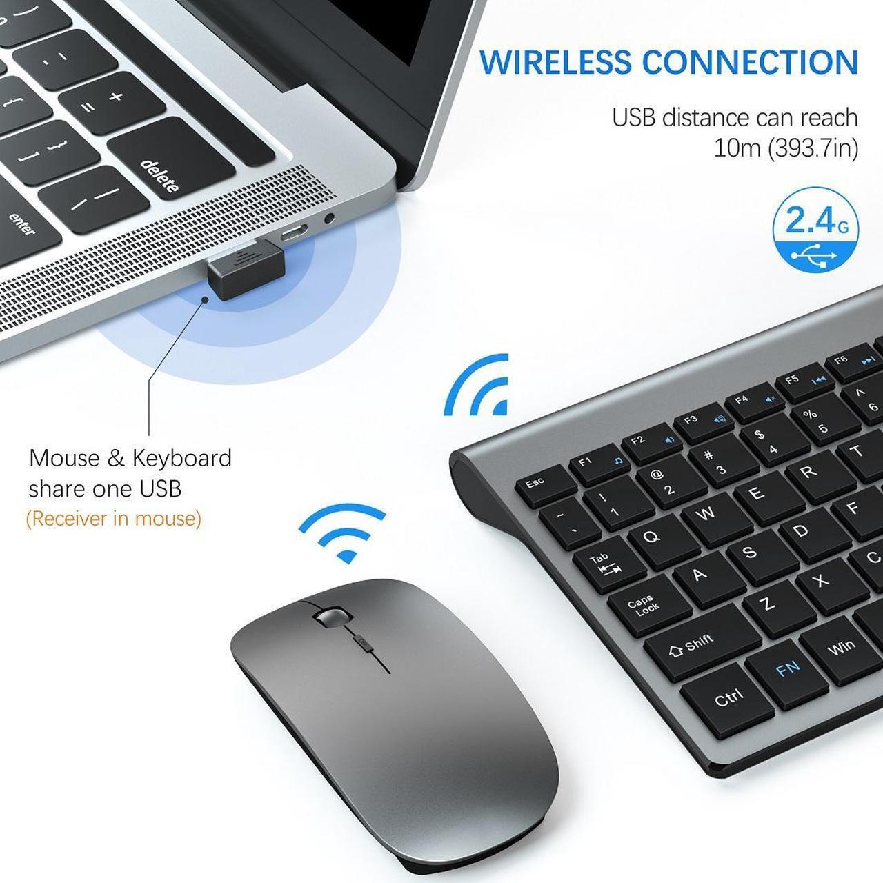 Alt view image 3 of 6 - Wireless Keyboard and Mouse Ultra Slim Combo, TopMate 2.4G Silent Compact USB Mouse and Scissor Switch Keyboard Set with Cover, 2 AA and 2 AAA Batteries, for PC/Laptop/Windows/Mac - Gray Black