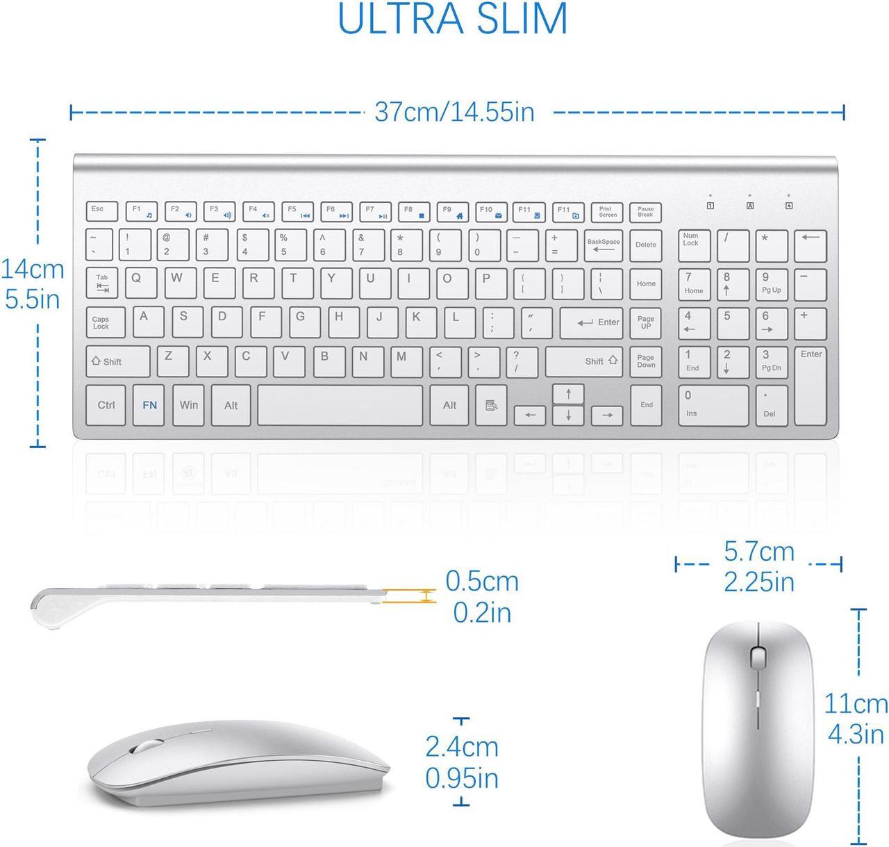 Alt view image 7 of 6 - TopMate Wireless Keyboard and Mouse Ultra Slim Combo, 2.4G Silent Compact USB 2400DPI Mouse and Scissor Switch Keyboard Set with Cover, 2 AA and 2 AAA Batteries, for PC/Laptop/Windows/Mac-Silver White