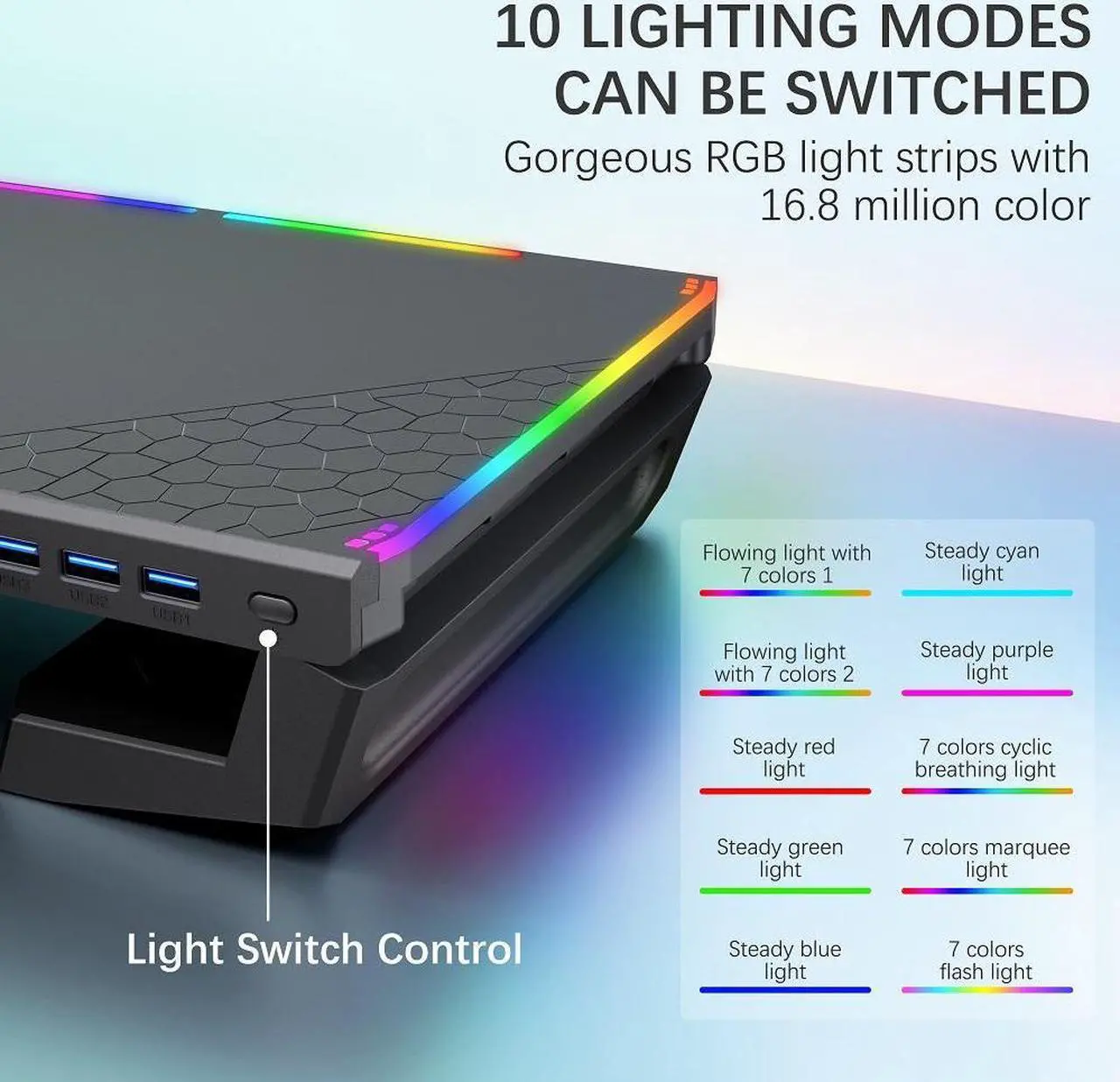 Alt view image 4 of 6 - Monitor Stand for Desk RGB Gaming Lights with 4 USB 3.0 Hub, MOOJAY Foldable Computer Screen Riser with Storage Drawer and Phone Holder, Desk Organizer with Pen Tray for PC/Laptop/iMac - Black