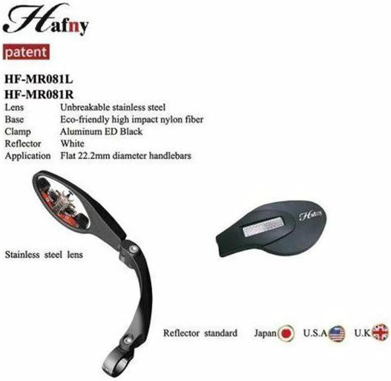 Alt view image 5 of 5 - Hafny HF-MR081 Cycling Wide Angle Handlebar Rear View Mirror With Reflecto, Left, ST1654