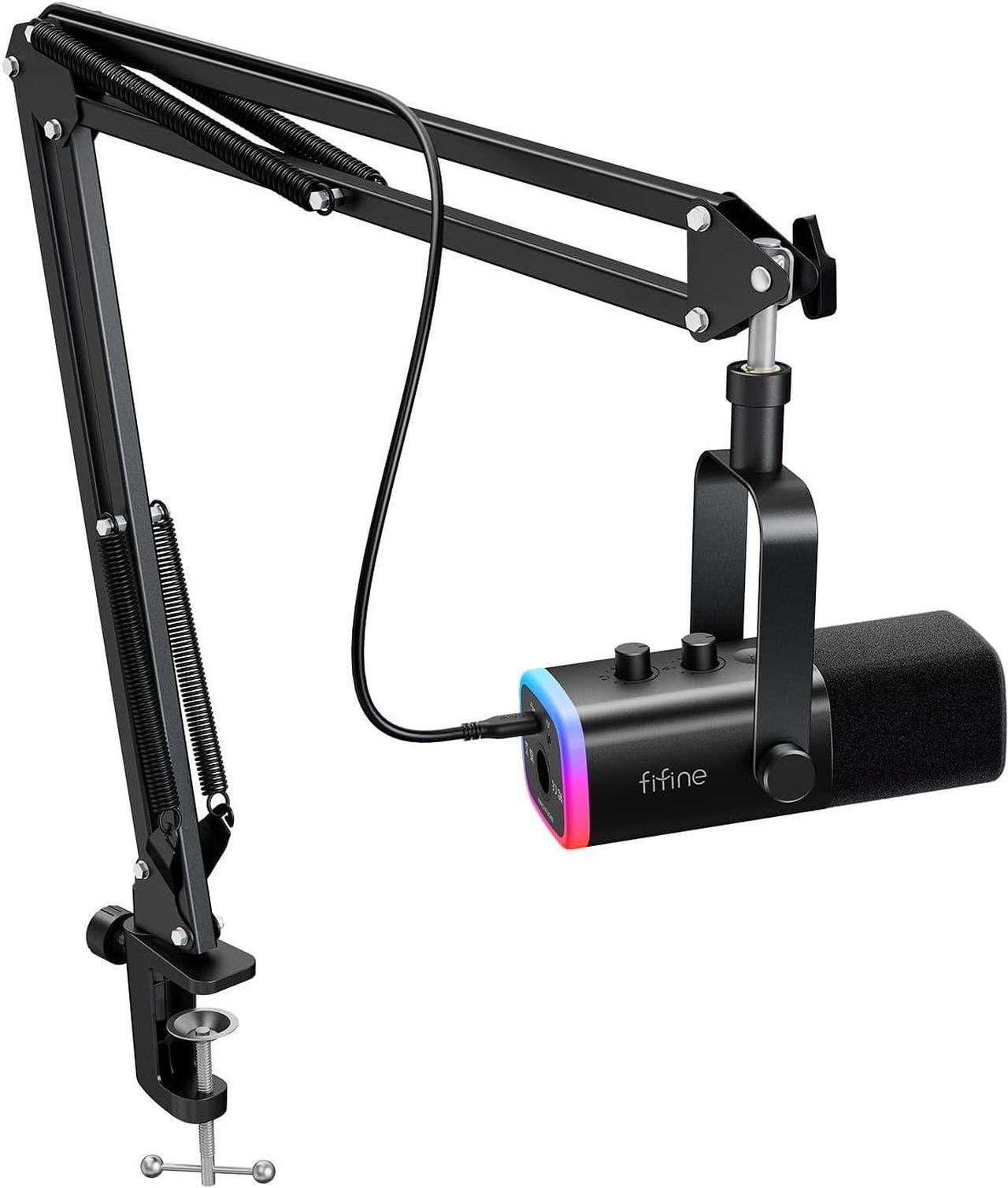Main image of FIFINE XLR/USB Gaming Microphone Set, Dynamic PC Mic for Streaming Podcasting, Computer RGB Mic Kit with Boom Arm Stand, Mute Button, Headphones Jack, for Recording Vocal Voice-Over-AmpliGame AM8T