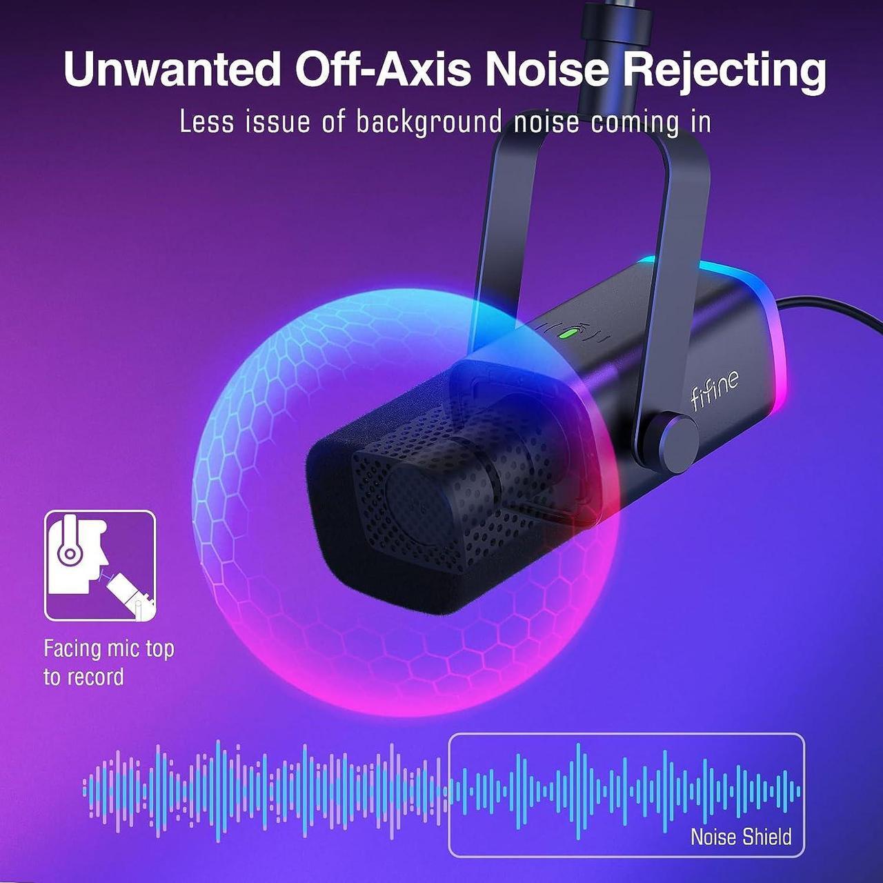 Alt view image 4 of 7 - FIFINE XLR/USB Gaming Microphone Set, Dynamic PC Mic for Streaming Podcasting, Computer RGB Mic Kit with Boom Arm Stand, Mute Button, Headphones Jack, for Recording Vocal Voice-Over-AmpliGame AM8T