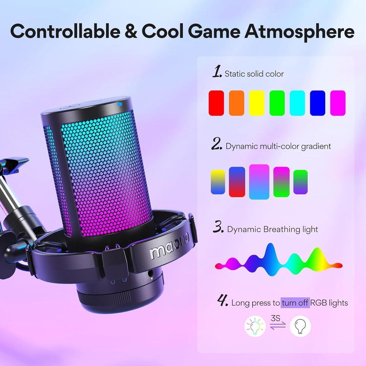 Alt view image 3 of 7 - MAONO Gaming USB Microphone, Noise Cancellation Condenser mic with Mute, Gain, Monitoring, Boom Arm for Streaming, Podcast, Twitch, YouTube, Discord, PC, Computer, PS4, PS5, Mac, GamerWave DGM20S