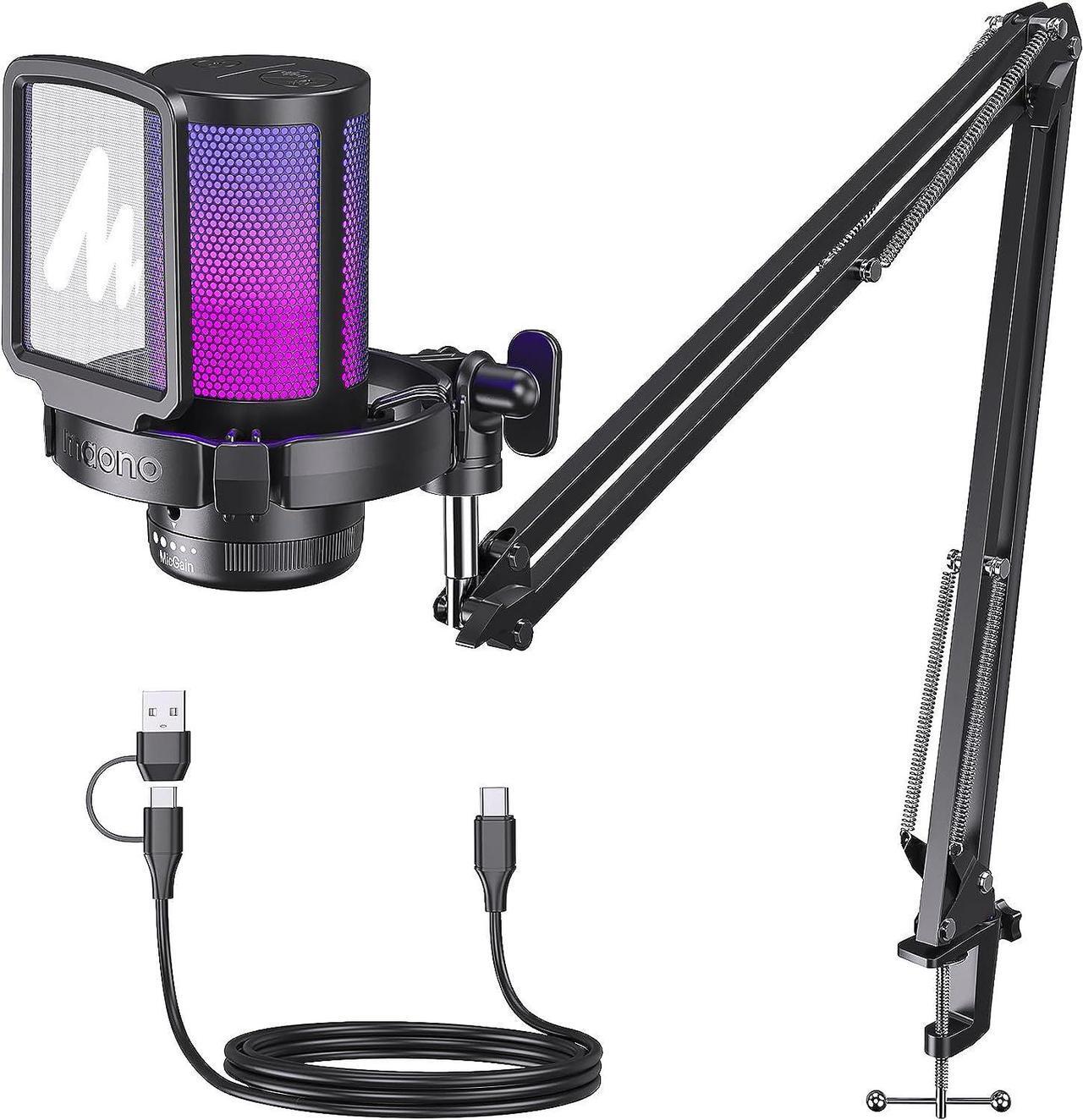 Main image of MAONO Gaming USB Microphone, Noise Cancellation Condenser mic with Mute, Gain, Monitoring, Boom Arm for Streaming, Podcast, Twitch, YouTube, Discord, PC, Computer, PS4, PS5, Mac, GamerWave DGM20S