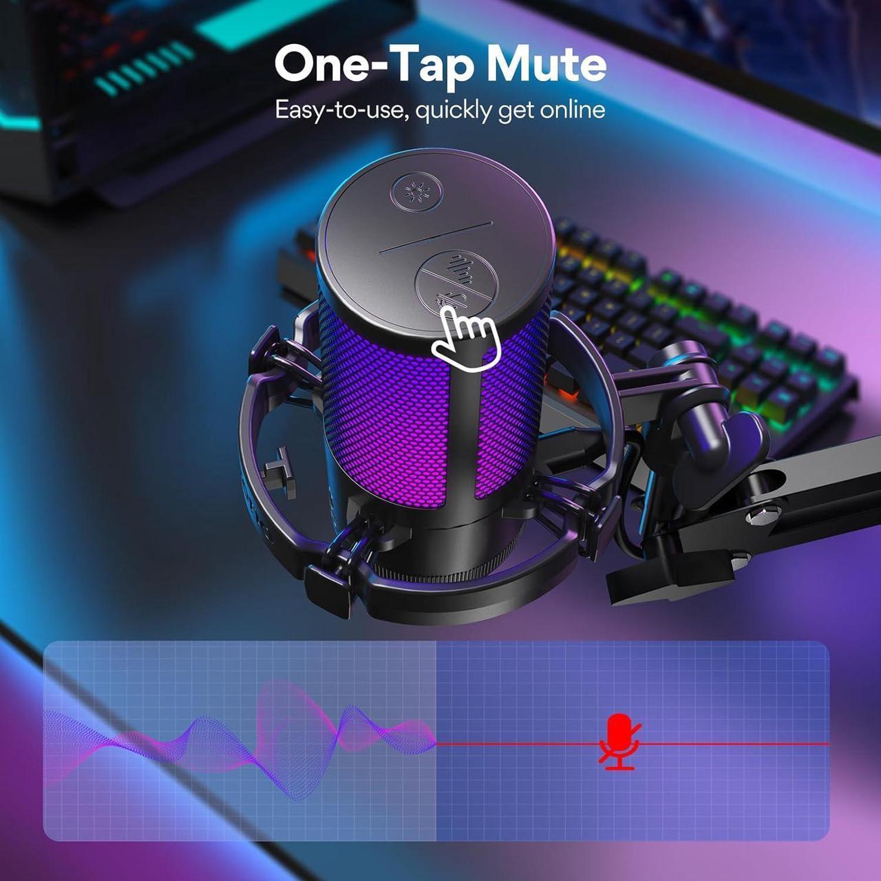Alt view image 7 of 7 - MAONO Gaming USB Microphone, Noise Cancellation Condenser mic with Mute, Gain, Monitoring, Boom Arm for Streaming, Podcast, Twitch, YouTube, Discord, PC, Computer, PS4, PS5, Mac, GamerWave DGM20S
