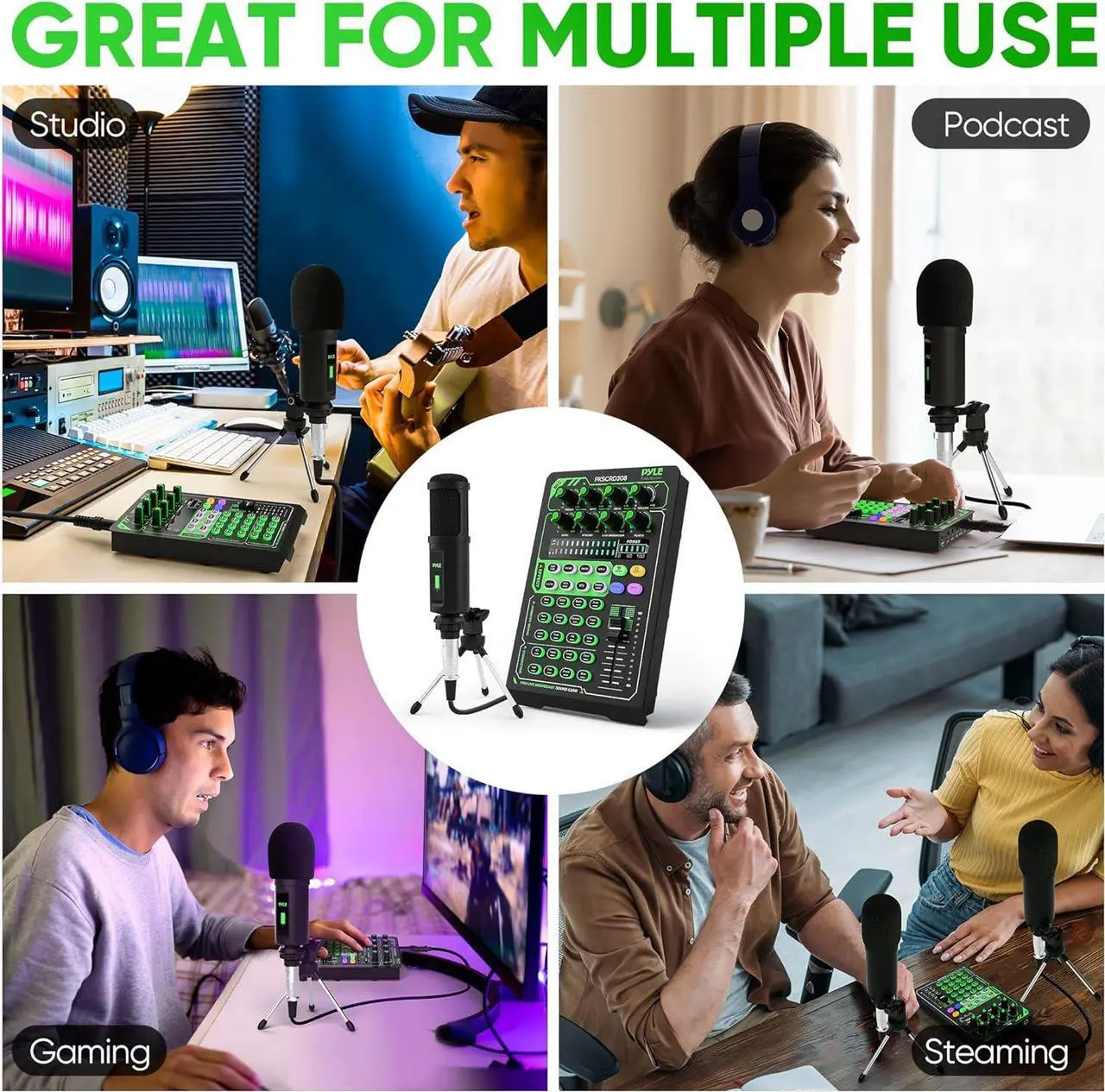 Alt view image 5 of 6 - Pyle Portable Bluetooth Live Broadcast Sound Card Pro Audio Interface DJ mixer Condenser w/Microphone Set, for Streaming podcasts Studio, Recording PC, Gaming, Phone, w/FX, Ambient Sounds - PKSCRD308