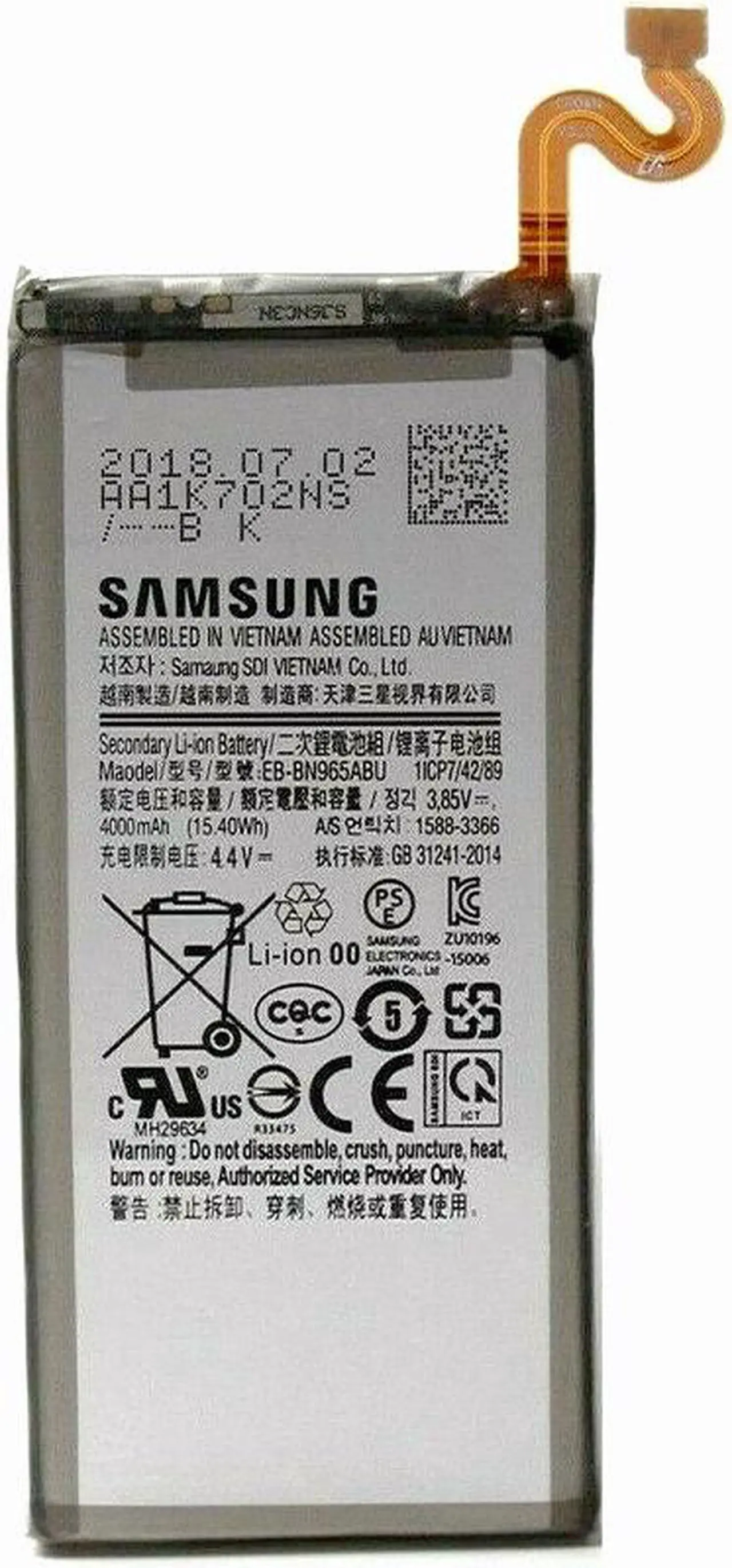 Main image of Samsung Original Replacement Battery for Galaxy Note 9 SM-N960 | Li-Ion 4,000mAh (Internal) EB-BN965ABU - New