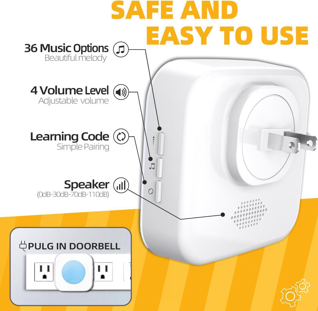 Alt view image 7 of 7 - Wireless Doorbell Waterproof Door Bell with 2 Buttons with Different Tones Operating at 1000 feet 36 Melodies 4 Volume levels Flash Light 1 Receiver 2 Button White JSIEEM