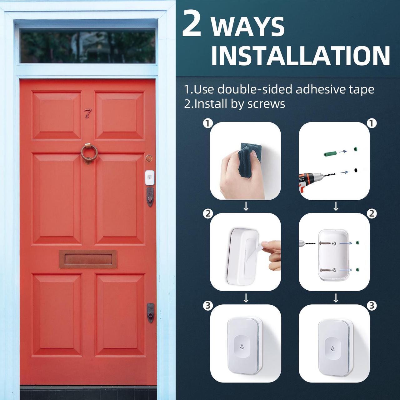 Alt view image 6 of 8 - Wireless Doorbell Waterproof Doorbells for Home Operating at 1000 Feet with 36 Melodies 4 Volume levels, Flash Led Light (1 Receiver&1 Touch Button White)