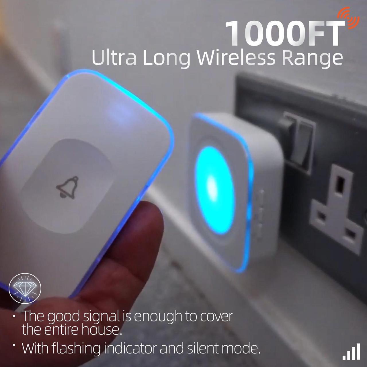 Alt view image 2 of 8 - Wireless Doorbell Waterproof Doorbells for Home Operating at 1000 Feet with 36 Melodies 4 Volume levels, Flash Led Light (1 Receiver&1 Touch Button White)