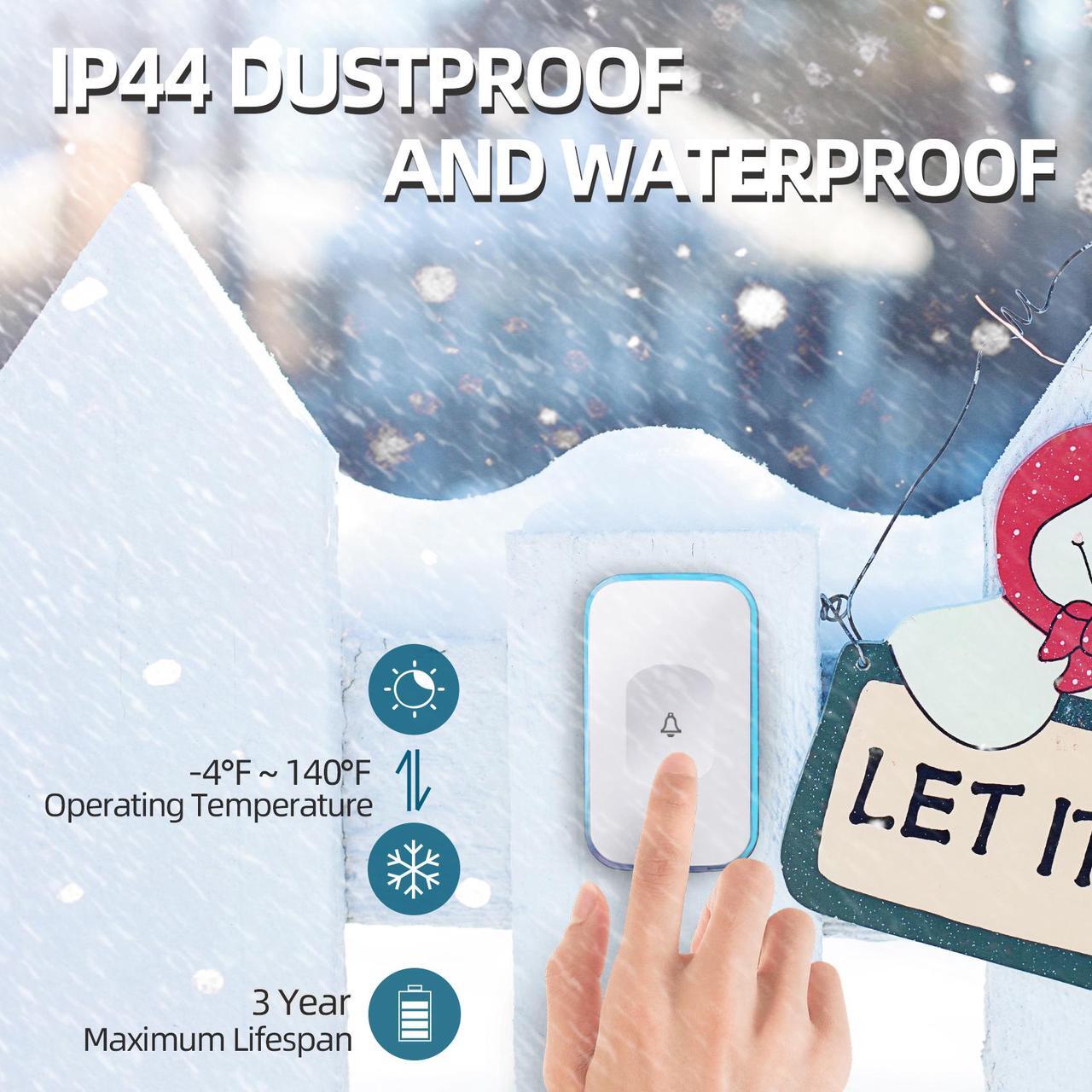 Alt view image 5 of 7 - Wireless Doorbell Waterproof Door Bell with 2 Buttons with Different Tones Operating at 1000 feet 36 Melodies 4 Volume levels Flash Light 1 Receiver 2 Button White JSIEEM