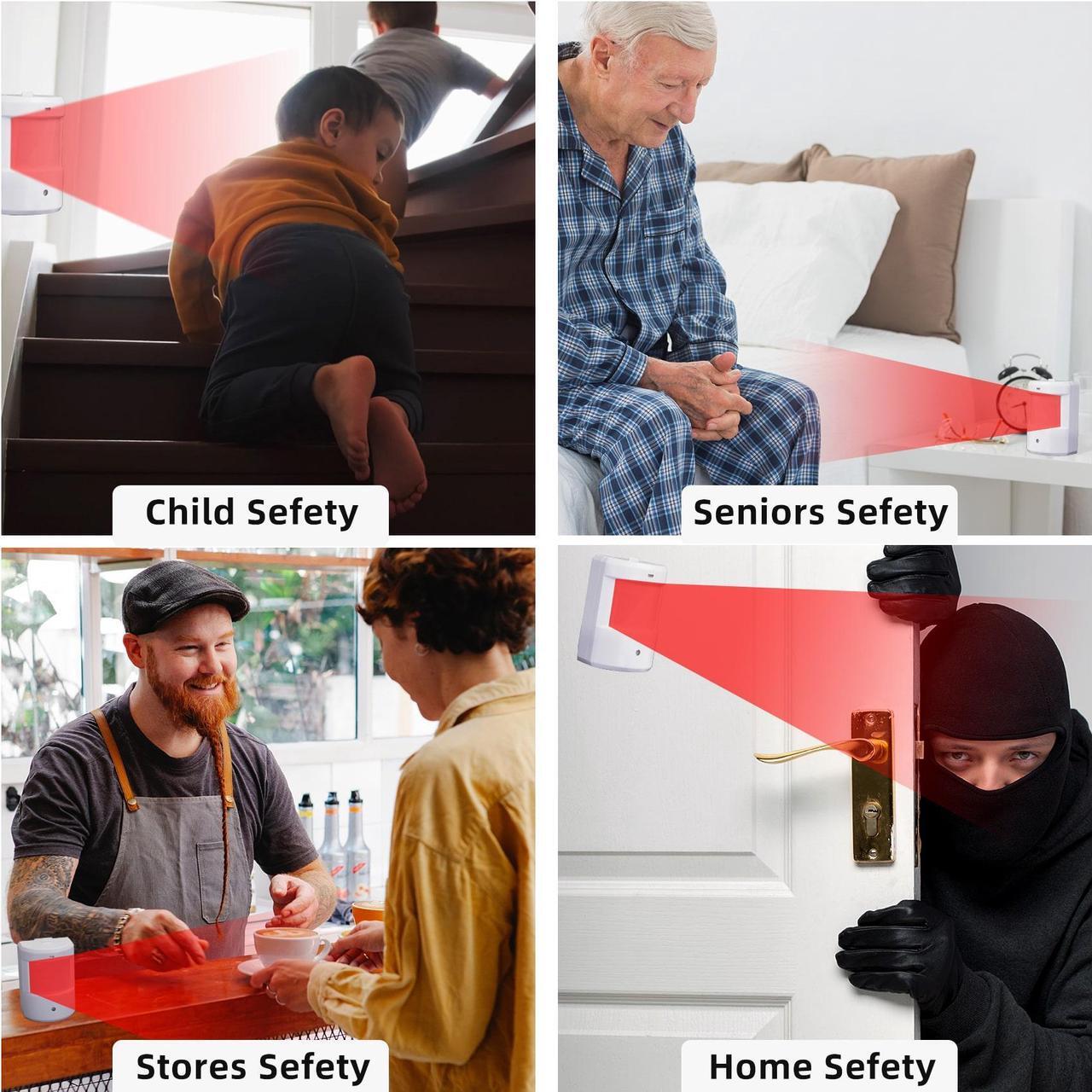 Alt view image 2 of 7 - Jsieem Wireless Motion Sensor Car Alarm Battery Operated Doorbell Motion Detector With 110dB Siren Light for Elderly Home Visitor Business Entering Car White