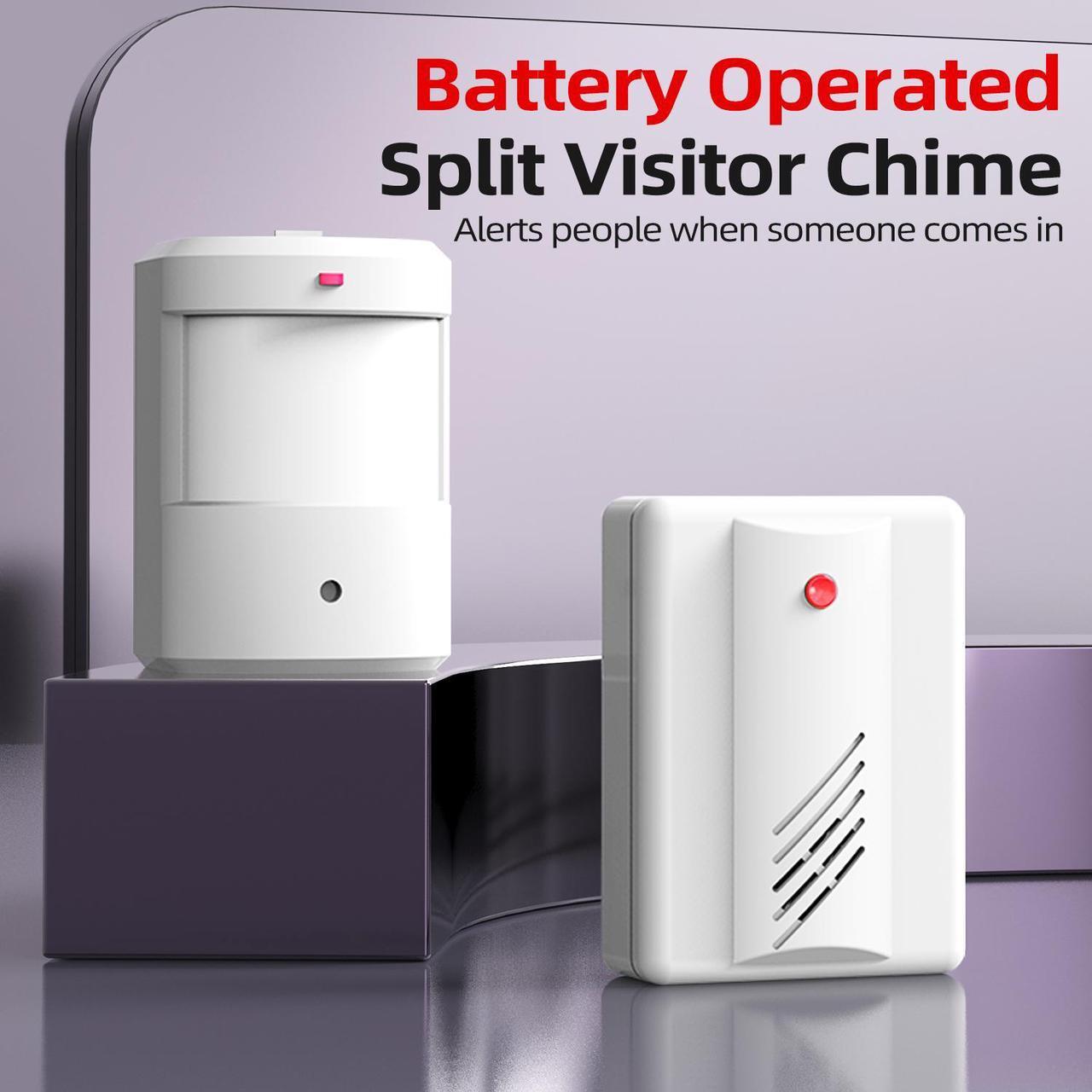 Alt view image 5 of 7 - Jsieem Wireless Motion Sensor Car Alarm Battery Operated Doorbell Motion Detector With 110dB Siren Light for Elderly Home Visitor Business Entering Car White