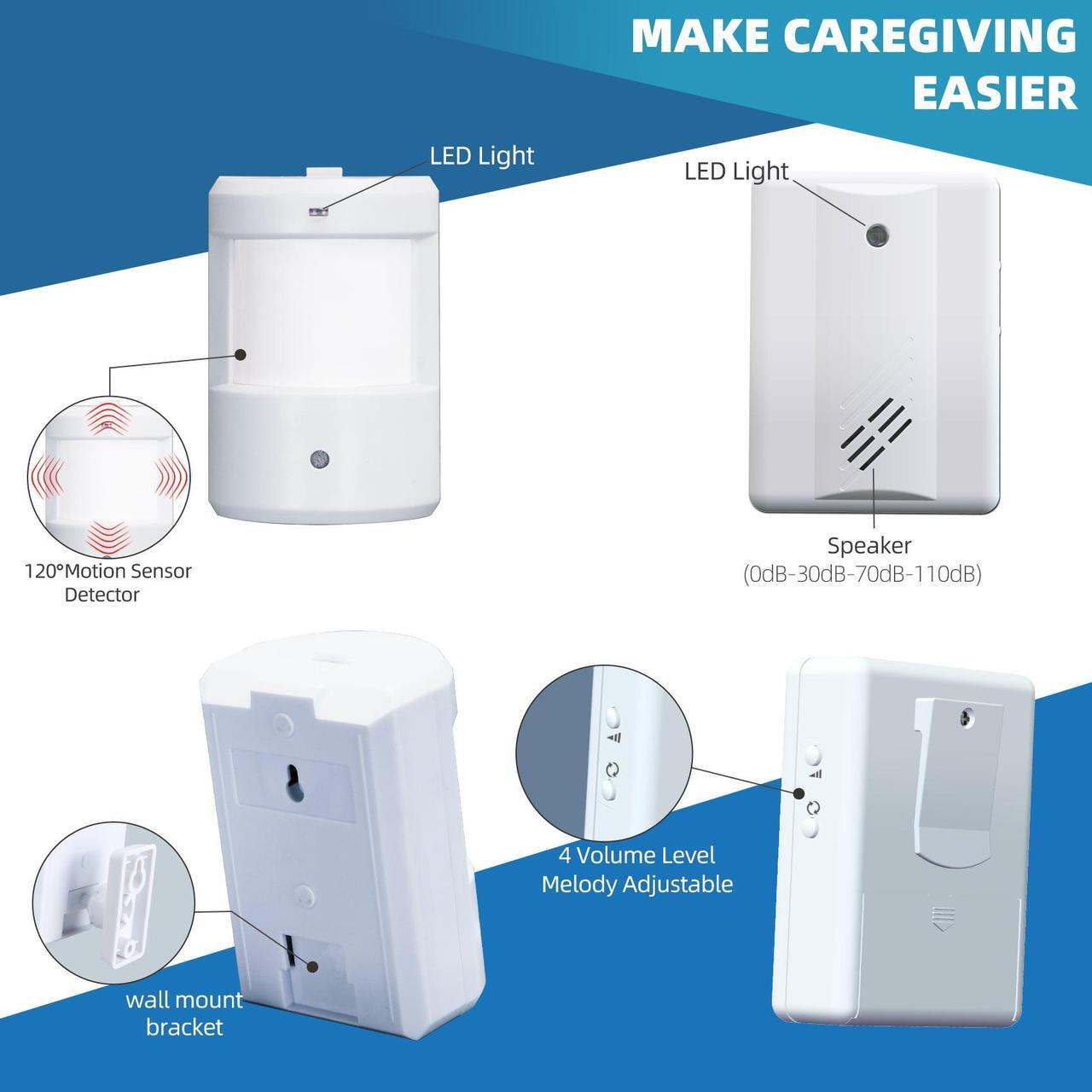 Alt view image 7 of 7 - Jsieem Wireless Motion Sensor Car Alarm Battery Operated Doorbell Motion Detector With 110dB Siren Light for Elderly Home Visitor Business Entering Car White