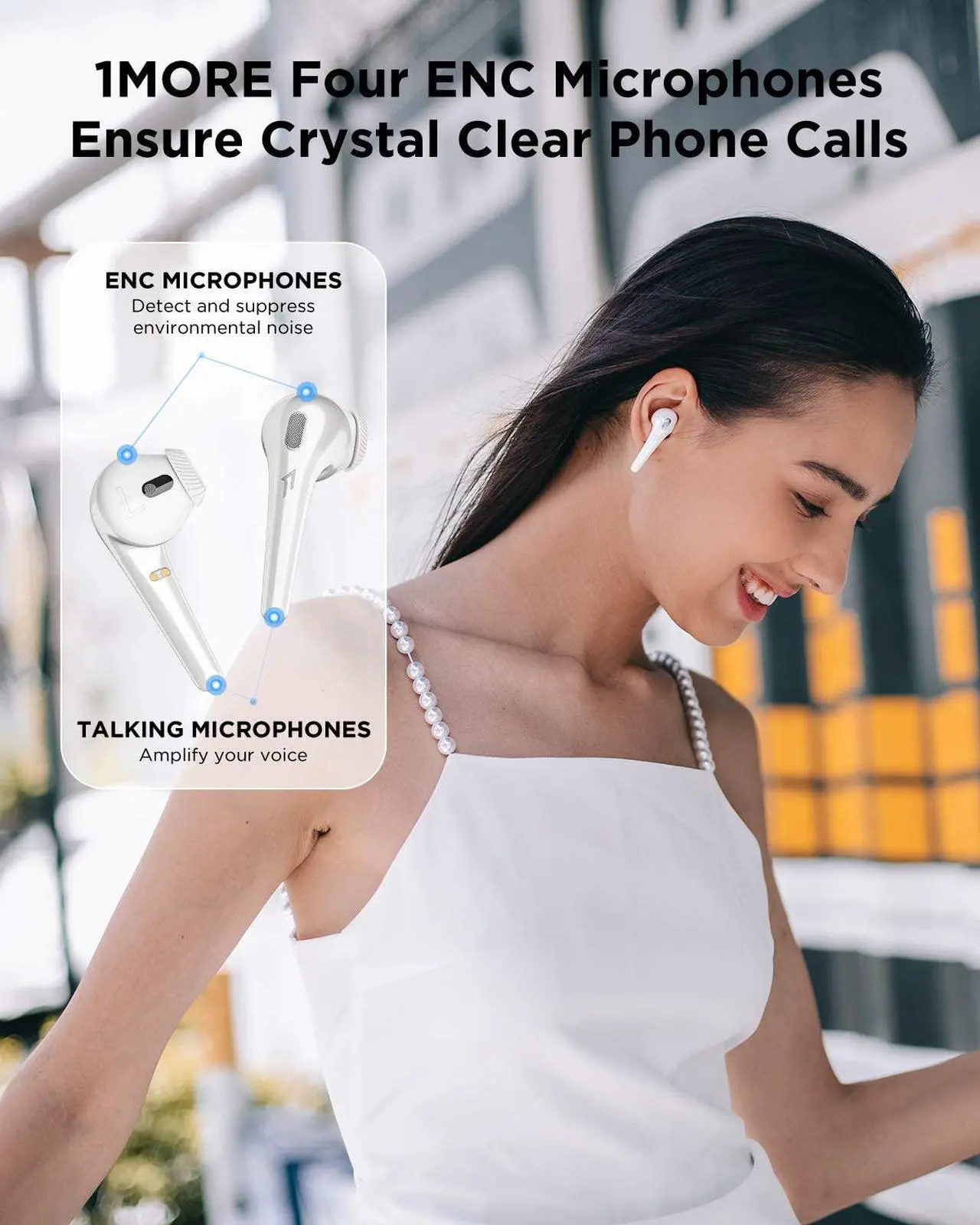 Alt view image 3 of 7 - 1MORE True Wireless Earbuds, Bluetooth Noise Cancelling Headphones, Fast Connection, In-Ear Detection,4 Microphones for Clear Phone Calls, IPX5 Waterproof, Touch Control, Comfobuds-White