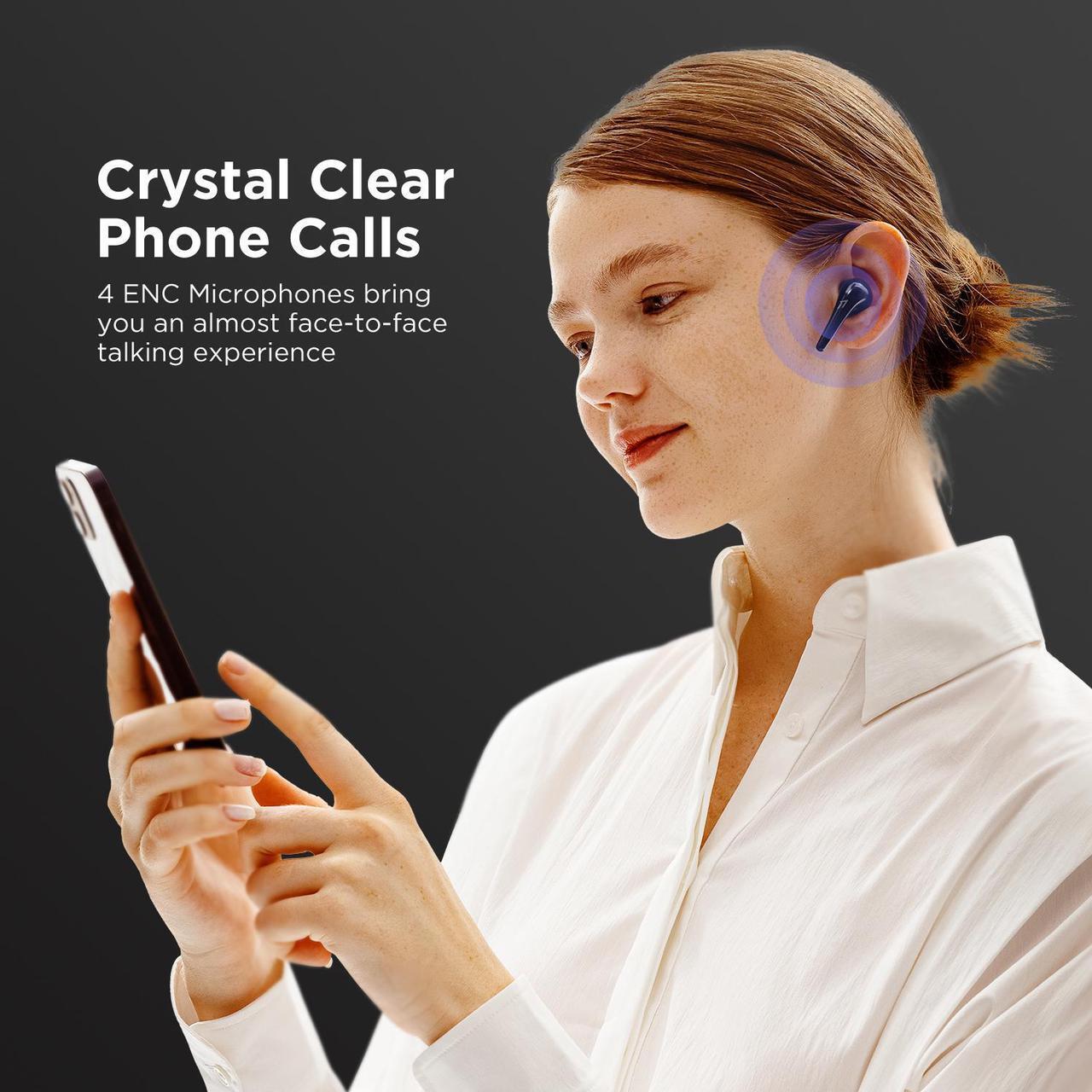 Alt view image 6 of 8 - 1MORE ComfoBuds2 True Wireless Earbuds, Bluetooth 5.2 Headphones, Deep Bass, 12 EQ Presets, AAC, 4 ENC Mics, 15min Quick Charge, Gaming Mode, USB-C, in Ear Earphones, Black