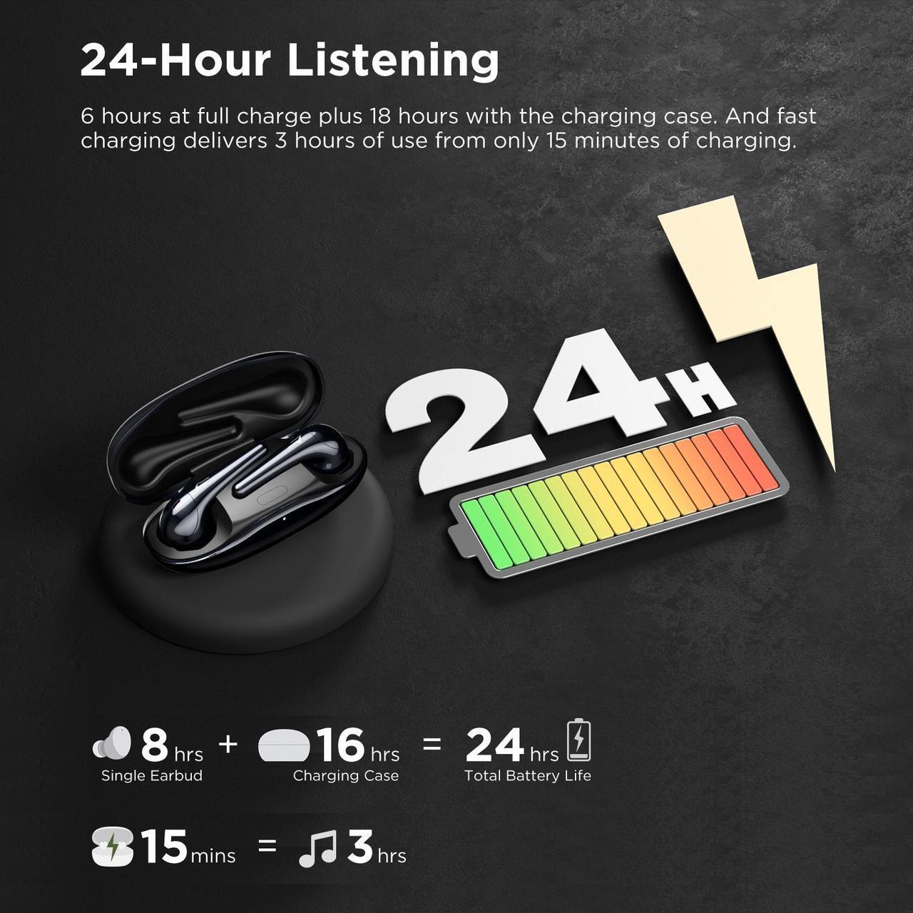 Alt view image 4 of 8 - 1MORE ComfoBuds2 True Wireless Earbuds, Bluetooth 5.2 Headphones, Deep Bass, 12 EQ Presets, AAC, 4 ENC Mics, 15min Quick Charge, Gaming Mode, USB-C, in Ear Earphones, Black