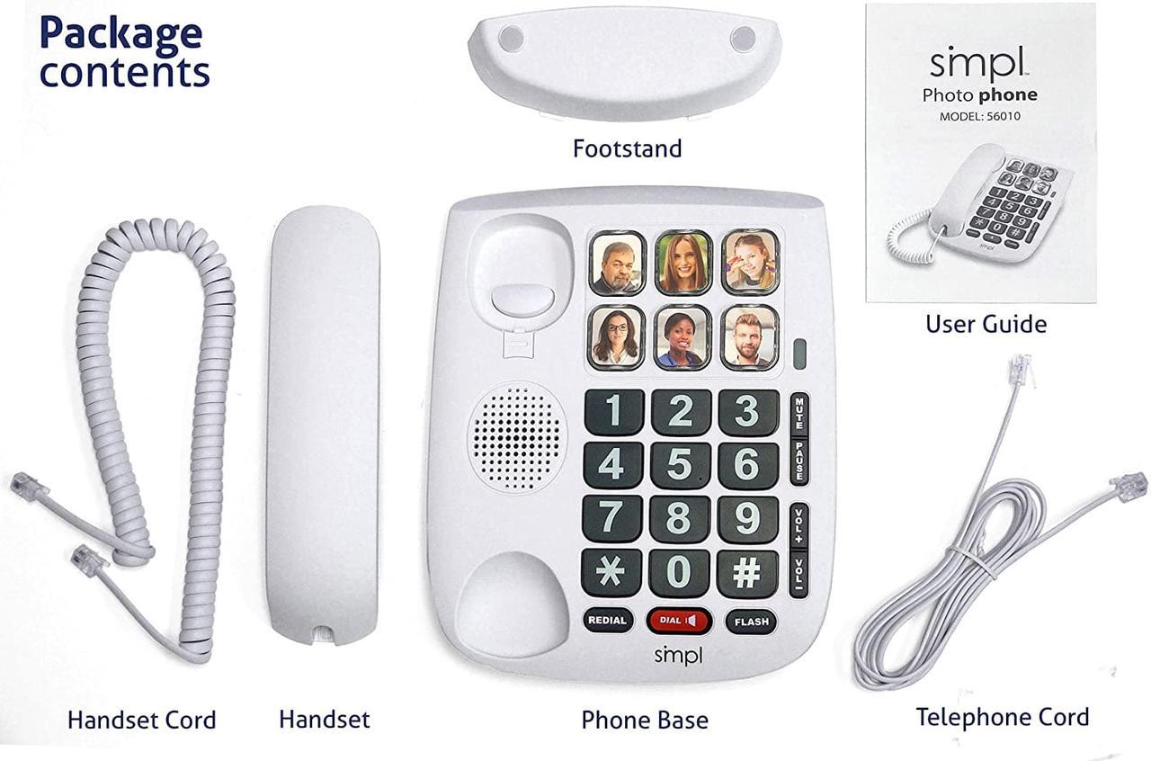 Alt view image 2 of 4 - SMPL Hands-Free Dial Photo Memory Corded Phone | One-Touch Dialing | 6 Photo Buttons | Loud Ringer | Flasher | Large Buttons | Durable ABS Plastic | Easy to Program