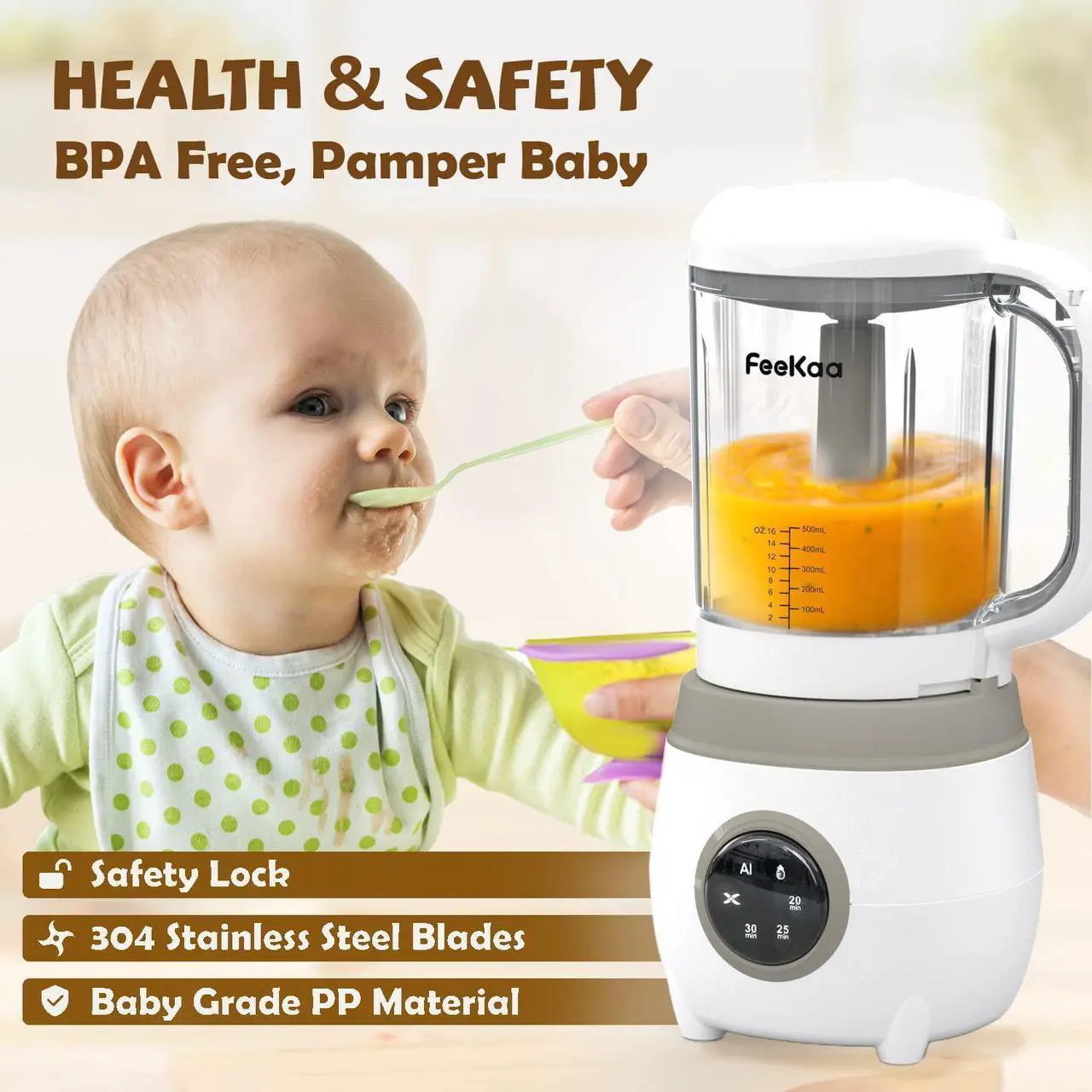 Alt view image 4 of 6 - Feekaa Baby Food Blender, Baby Food Maker Steamer and Blender, 6 in 1 Puree Maker 20OZ Warmer Mills Machine, Self Cleans, Auto Cooking, Gift for Baby Shower, Mom, Kids