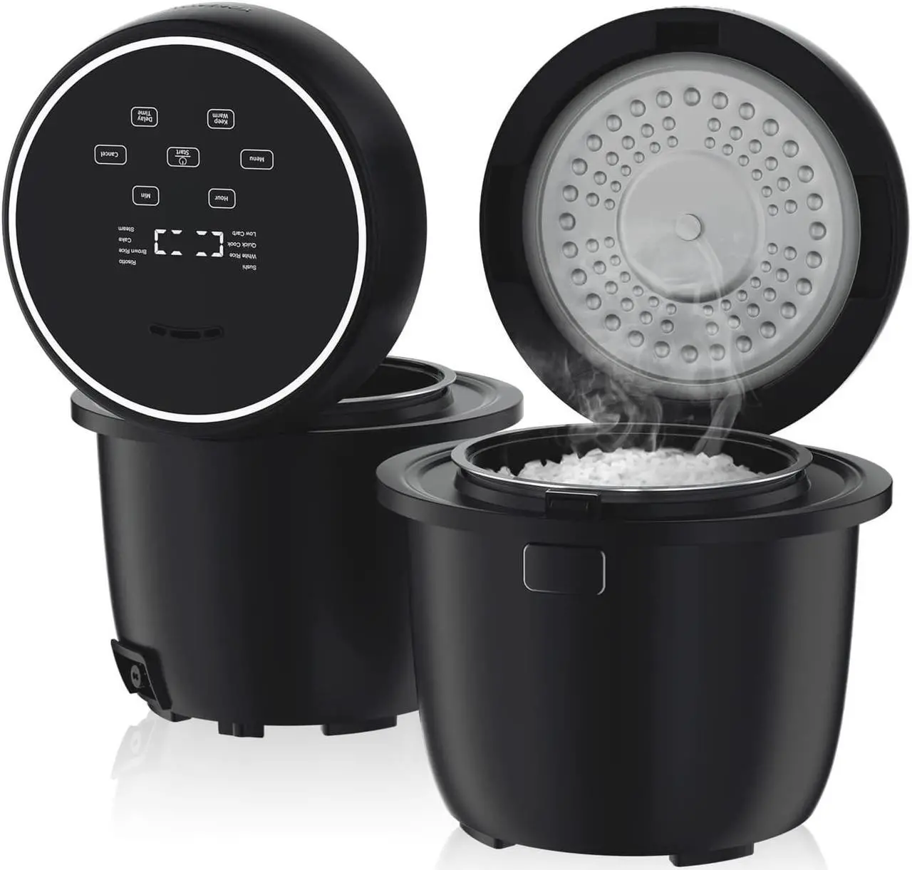 Main image of Rice Cooker Small Low Carb, YOKEKON 3-cup (uncooked) Rice Cooker with Stainless Steel Steamer, 8-in-1 Rice Maker, Delay Timer and Auto Keep Warm Feature, Sushi, Risitto, Steamer, Cake, Black