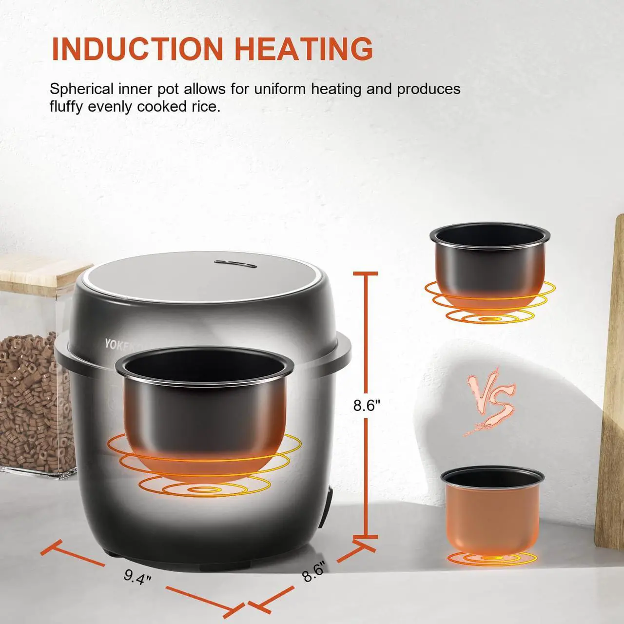 Alt view image 5 of 6 - Rice Cooker Small Low Carb, YOKEKON 3-cup (uncooked) Rice Cooker with Stainless Steel Steamer, 8-in-1 Rice Maker, Delay Timer and Auto Keep Warm Feature, Sushi, Risitto, Steamer, Cake, Black