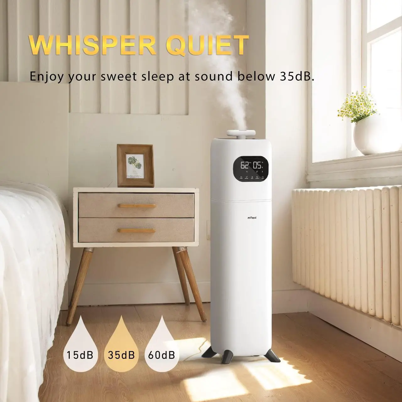 Alt view image 5 of 6 - Humidifiers for Bedroom Large Room, 2.3Gal/9L Quiet Humidifiers for Bedroom with Timer, 360°Nozzle, Aroma Box, 3 Speed Ultrasonic Cool Mist Humidifier with Humidistat for Baby Nursery Yoga Plants