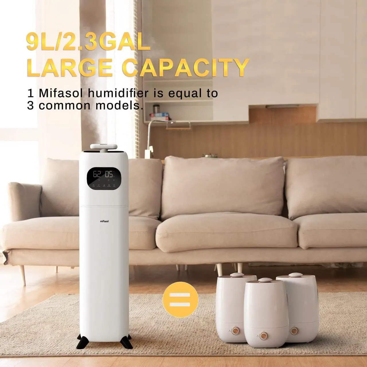 Alt view image 3 of 6 - Humidifiers for Bedroom Large Room, 2.3Gal/9L Quiet Humidifiers for Bedroom with Timer, 360°Nozzle, Aroma Box, 3 Speed Ultrasonic Cool Mist Humidifier with Humidistat for Baby Nursery Yoga Plants