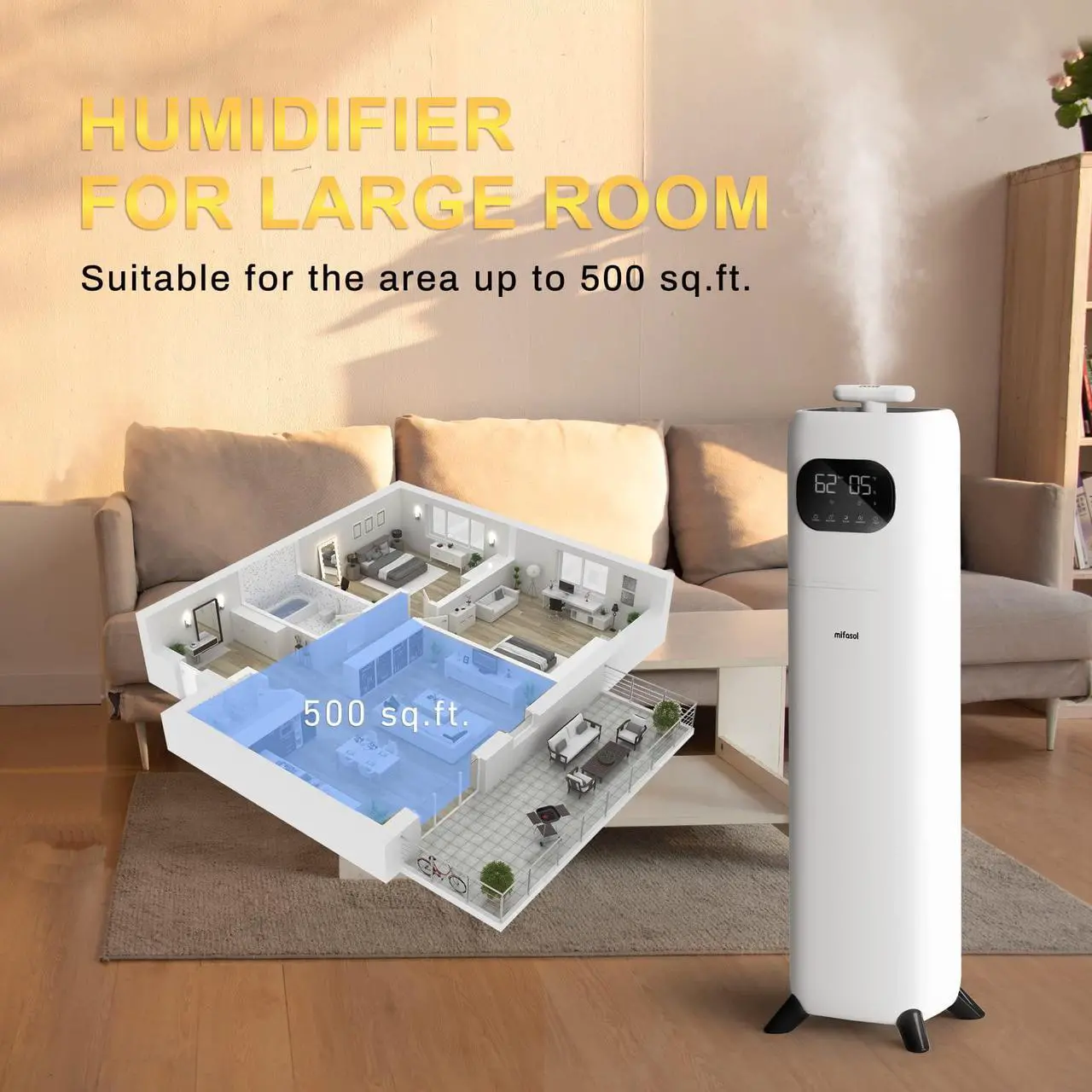Alt view image 2 of 6 - Humidifiers for Bedroom Large Room, 2.3Gal/9L Quiet Humidifiers for Bedroom with Timer, 360°Nozzle, Aroma Box, 3 Speed Ultrasonic Cool Mist Humidifier with Humidistat for Baby Nursery Yoga Plants