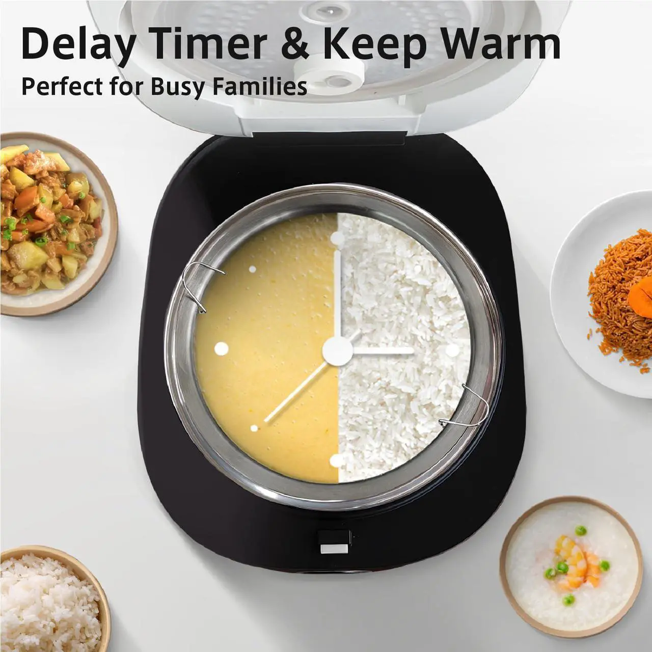 Alt view image 7 of 7 - Rice Cooker Large 8 Cup, Stainless Steel Inner Pot Steamer, YOKEKON Low Carb Rice Maker, 24H Delay Timer and Auto Keep Warm Feature, Sushi/Grain/Cake/Porridge,Black