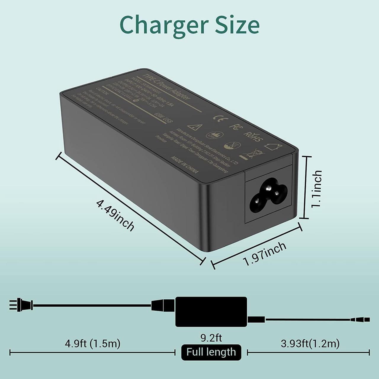 Alt view image 5 of 7 - Chromebook Charger 45W 65W - USB C Laptop Charger Fast Charging for  HP     LG Google Chromebook Charger USB-C Computer Laptops Chargers Type C AC Adapter Power Cord - 10ft