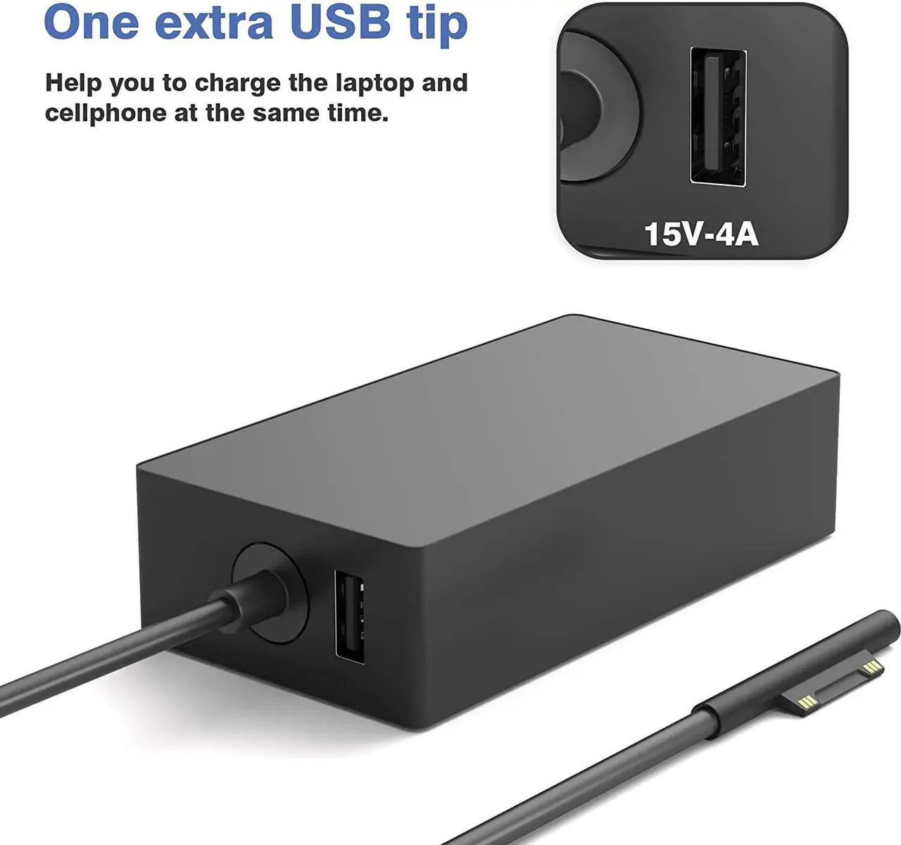 Alt view image 2 of 6 - 65W Surface Pro Charger Replacement for  Surface Laptop 2 3 Surface Pro X 9 8 7 6 5 4 3 Surface Go 2 Go 3 Surface Book 1 2  Surface Charger Power Supply Adapter
