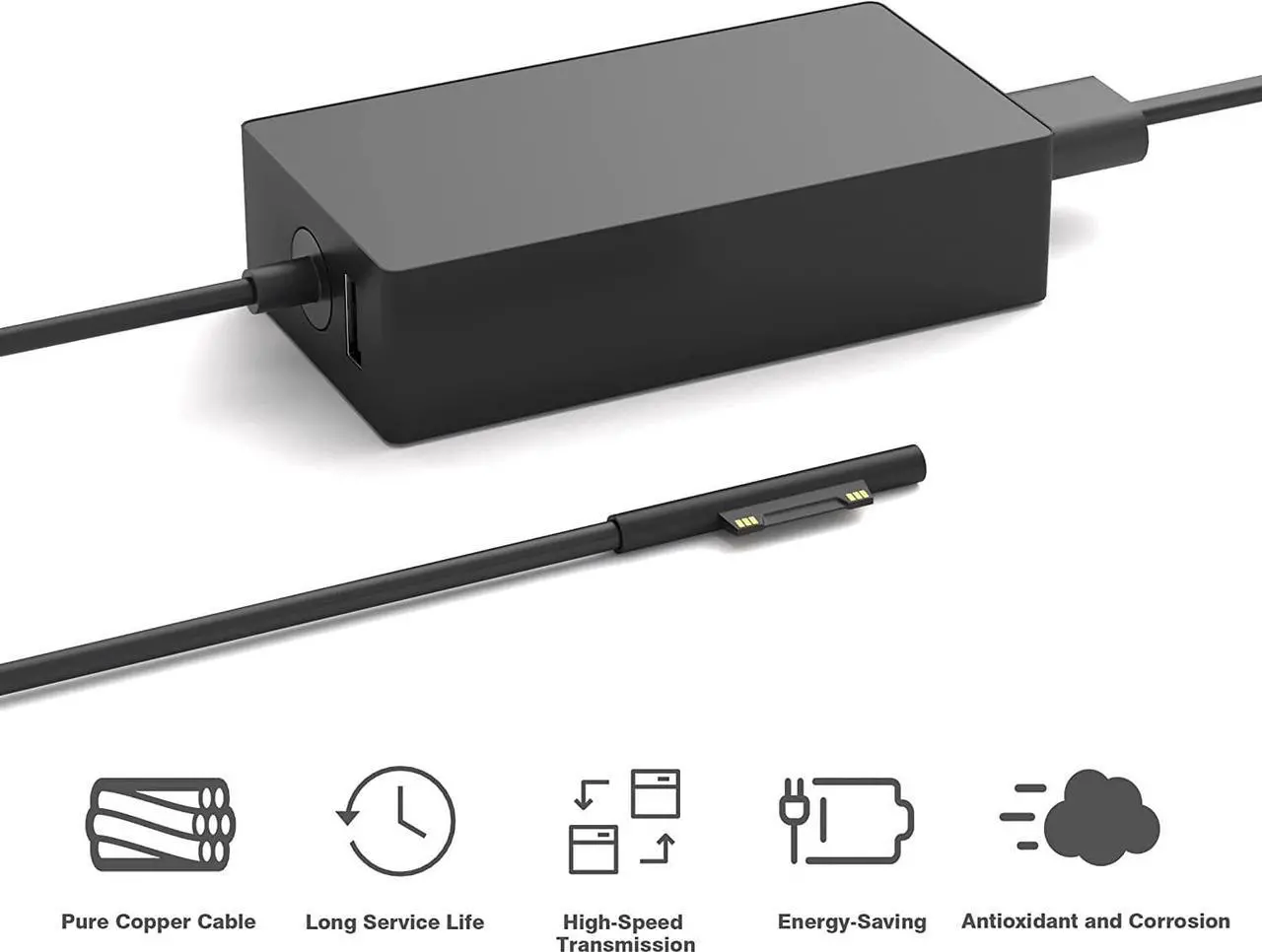 Alt view image 4 of 6 - 65W Surface Pro Charger Replacement for  Surface Laptop 2 3 Surface Pro X 9 8 7 6 5 4 3 Surface Go 2 Go 3 Surface Book 1 2  Surface Charger Power Supply Adapter