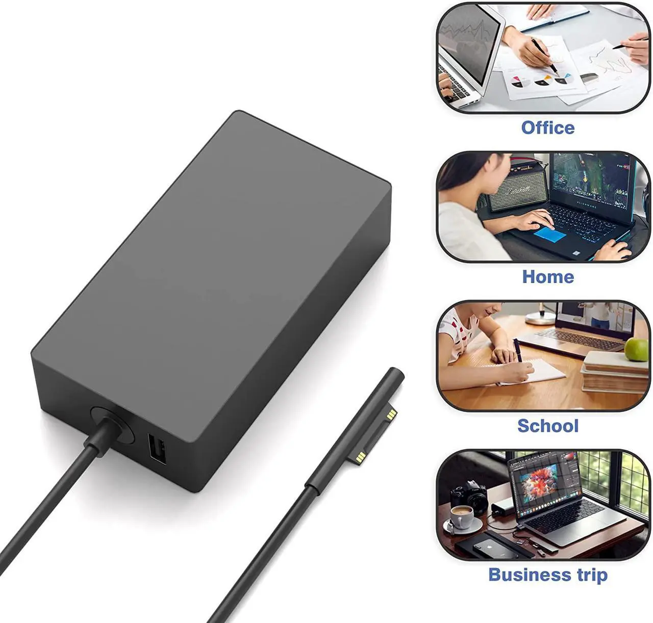 Alt view image 5 of 6 - 65W Surface Pro Charger Replacement for  Surface Laptop 2 3 Surface Pro X 9 8 7 6 5 4 3 Surface Go 2 Go 3 Surface Book 1 2  Surface Charger Power Supply Adapter