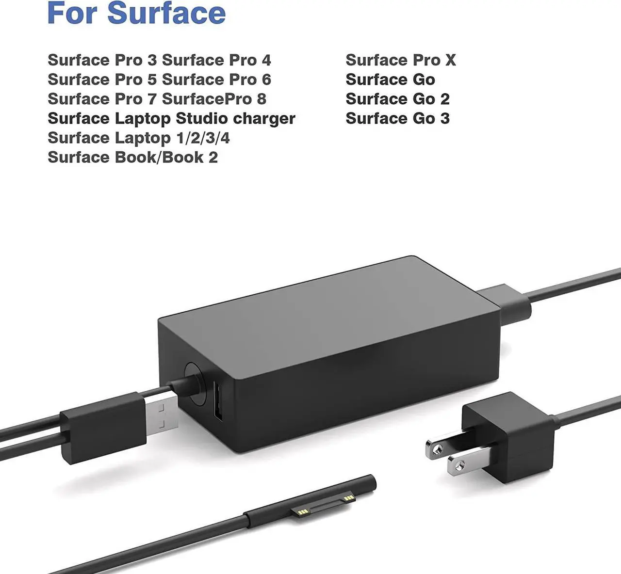 Alt view image 3 of 6 - 65W Surface Pro Charger Replacement for  Surface Laptop 2 3 Surface Pro X 9 8 7 6 5 4 3 Surface Go 2 Go 3 Surface Book 1 2  Surface Charger Power Supply Adapter
