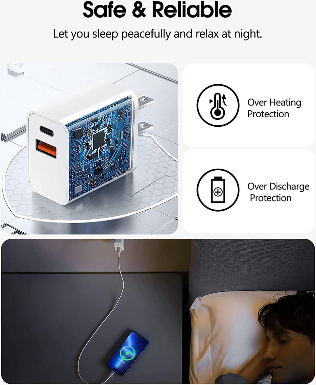 Alt view image 4 of 7 - UDATON USB C Charger, Apple Watch Charger, PD Dual Port Type C Power Adapter Block Cube Compatible for New Apple Watch Series 10 9, iPhone 16/16 Pro/16 Pro Max/15