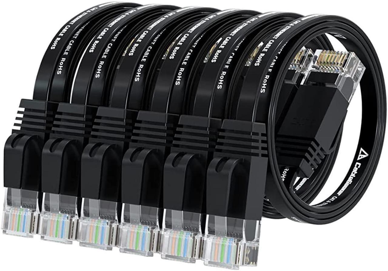 Cat 6 Ethernet Cable 1.5ft 6Pack (at a Cat5e Price but Higher Bandwidth) Cat6 Internet Network Cables - Flat Ethernet Patch Cable Short - 1.5 ft Computer Cable Black