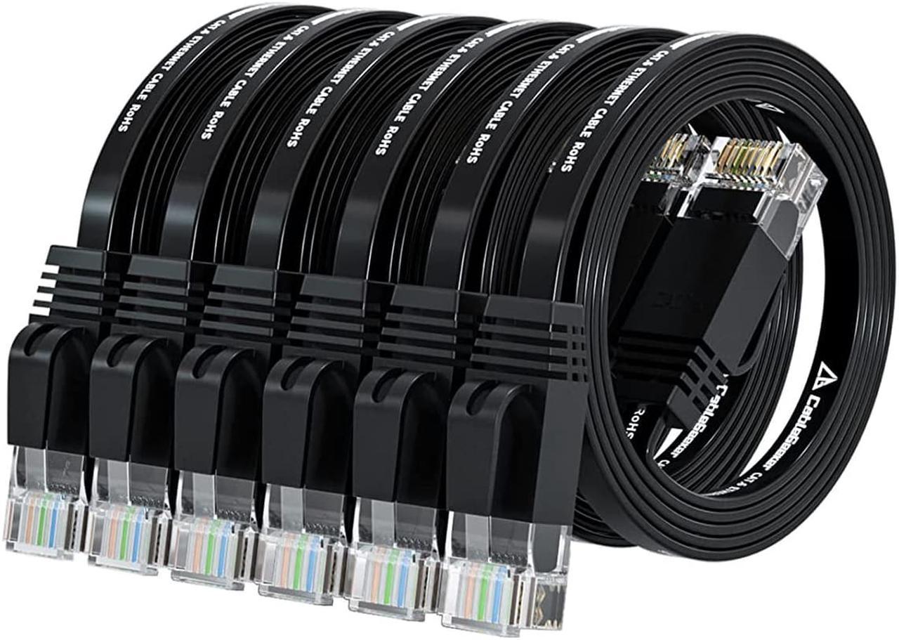 Cat 6 Ethernet Cable 3 ft 6Pack (at a Cat5e Price but Higher Bandwidth) Cat6 Internet Network Cables - Flat Ethernet Patch Cable Short - 3 ft Computer Cable Black