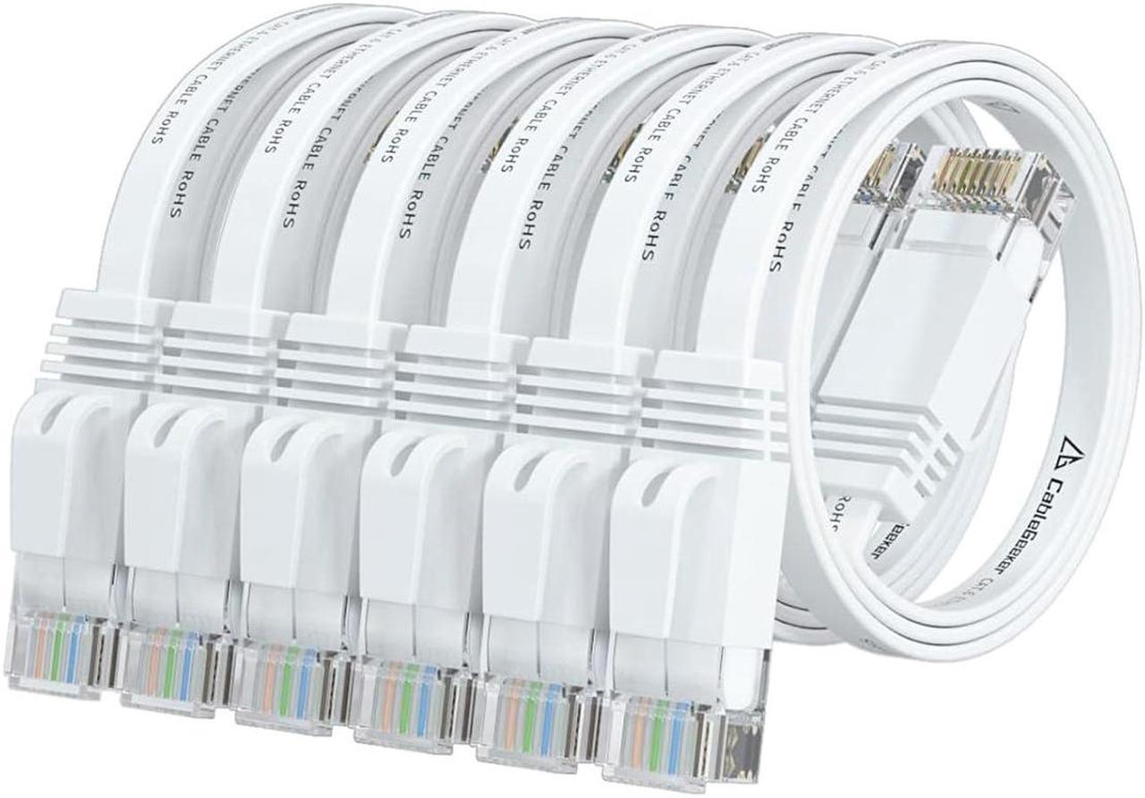 Cat 6 Ethernet Cable 1.5ft - 6 Pack White (at a Cat5e Price but Higher Bandwidth) Cat6 Internet Network Cables - Flat Ethernet Patch Cable Short - Computer Cable with Snagless RJ45 Connectors