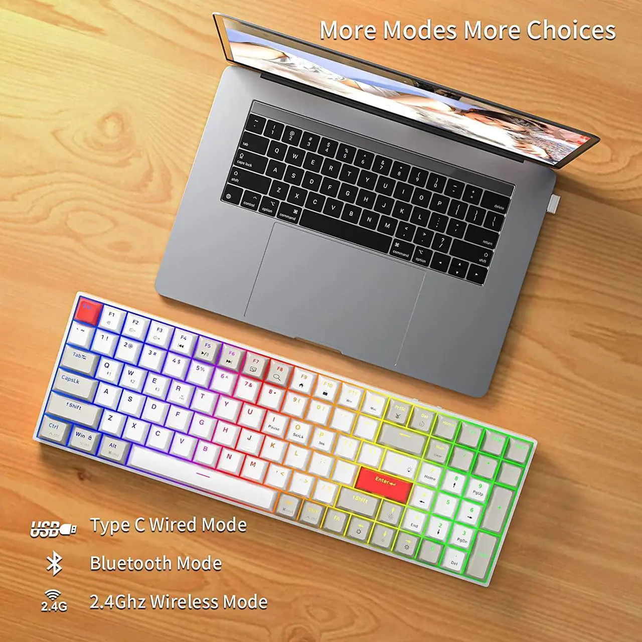 Alt view image 2 of 7 - Newmen GM1000 Wireless Mechanical Gaming Keyboard,Bluetooth 5.0/2.4GHz/USB-C Hot Swappable Custom Keyboard,RGB Backlit Mechanical Keyboard for with Number Pad for Mac/WinGateron Brown Switches