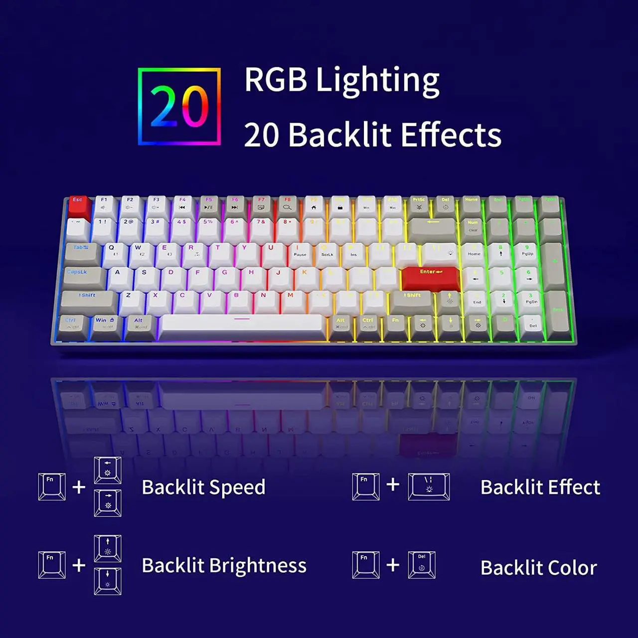 Alt view image 3 of 7 - Newmen GM1000 Wireless Mechanical Gaming Keyboard,Bluetooth 5.0/2.4GHz/USB-C Hot Swappable Custom Keyboard,RGB Backlit Mechanical Keyboard for with Number Pad for Mac/WinGateron Brown Switches
