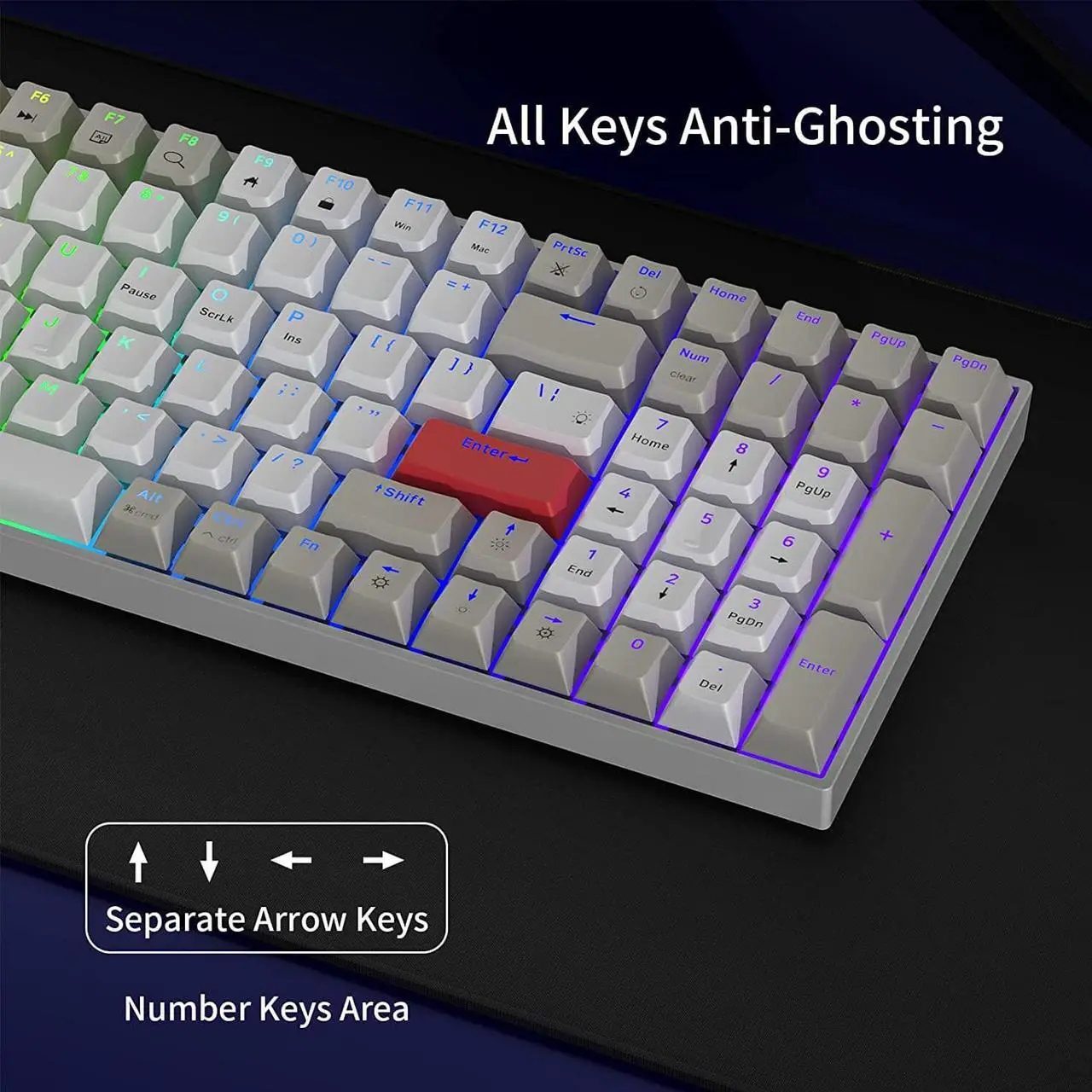 Alt view image 5 of 7 - Newmen GM1000 Wireless Mechanical Gaming Keyboard,Bluetooth 5.0/2.4GHz/USB-C Hot Swappable Custom Keyboard,RGB Backlit Mechanical Keyboard for with Number Pad for Mac/WinGateron Brown Switches