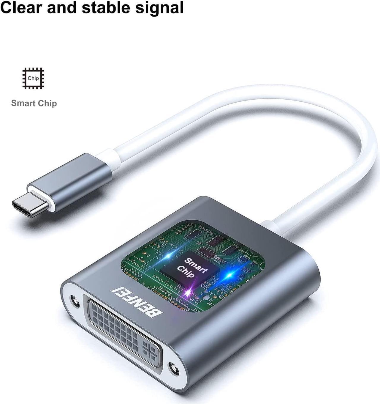 Alt view image 3 of 7 - BENFEI USB C to DVI Adapter, Type-C to DVI Adapter [Thunderbolt 3/4 Compatible] with iPhone 15 Pro/Max, MacBook Pro/Air 2023, iPad Pro, iMac, S23, XPS 17, Surface Book 3 and More - Grey