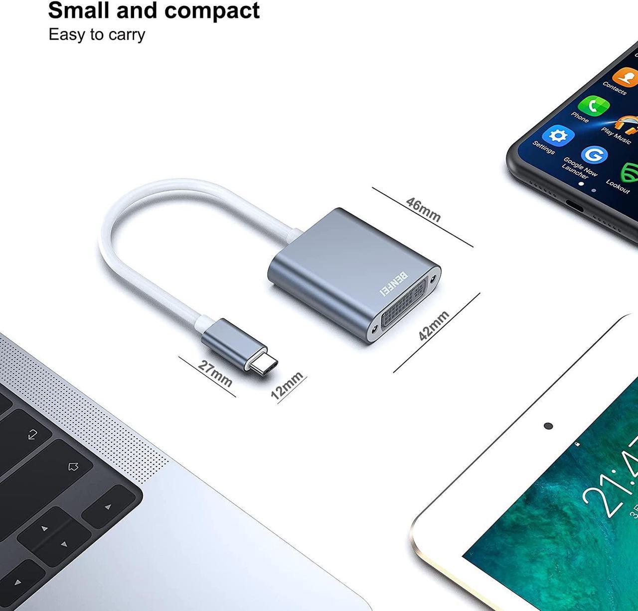 Alt view image 4 of 7 - BENFEI USB C to DVI Adapter, Type-C to DVI Adapter [Thunderbolt 3/4 Compatible] with iPhone 15 Pro/Max, MacBook Pro/Air 2023, iPad Pro, iMac, S23, XPS 17, Surface Book 3 and More - Grey