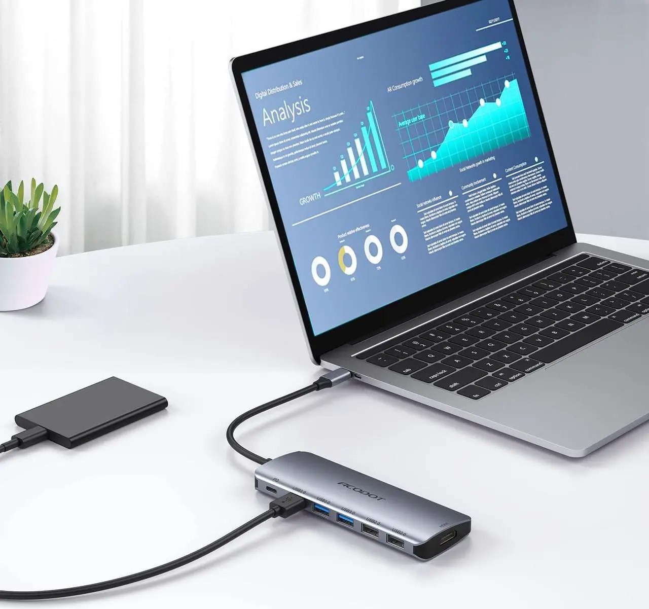 Alt view image 7 of 7 - USB C Hub 9 in 1 USB C to 4K@60HZ HDMI Multiport Adapter 3 USB 3.0 Ports SD/TF Card Reader 100W PD Desigend for MacBook Pro Air HP XPS and Other Type C Devices