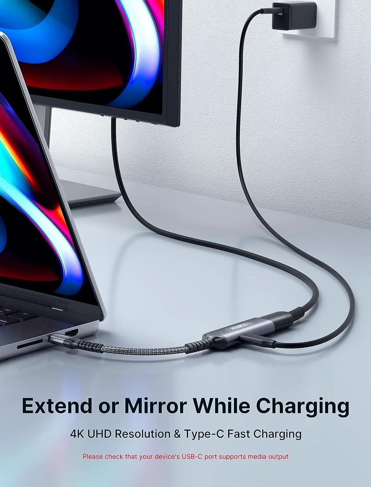 Alt view image 3 of 7 - USB C to HDMI and Charger Adapter | 4K@60Hz 2-in-1 Type-C to HDMI Adapter with PD Fast 100W Thunderbolt 3/4 Compatible with iPhone 16 Pro Max MacBook Pro/Air iPad Galaxy S24 Steam Deck ROG Ally
